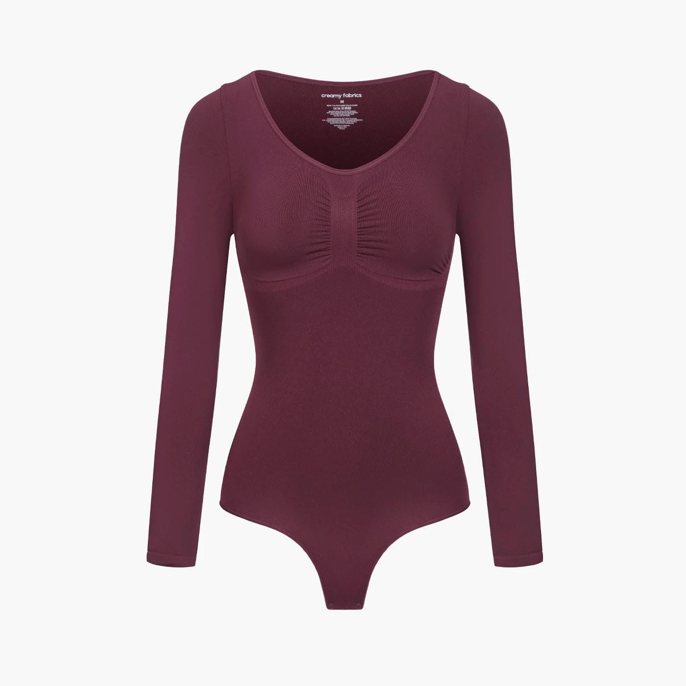 cfab (creamy fabrics) Miederbody Bodysuit Sculpting Shapewear Longsleeve mit String-Burgundy-3XL (1-tlg) Figurformend