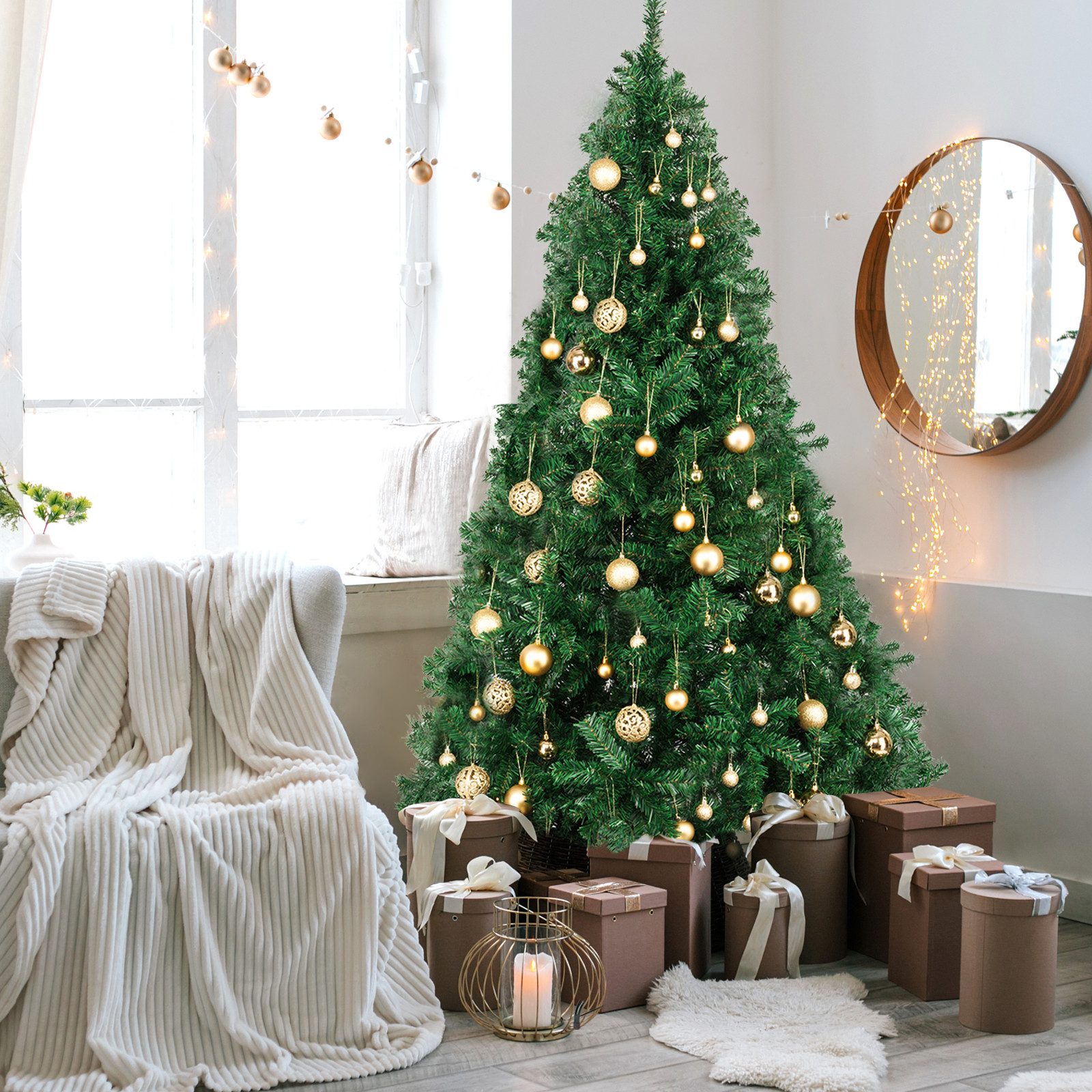 VINGLI Künstlicher Weihnachtsbaum 230/350/650/850/1050/1100 Zweigspitzen & stabilem Metallständer, für Büro, Zuhause & Party-Dekoration, 120/150/165/180/210 cm, Grün