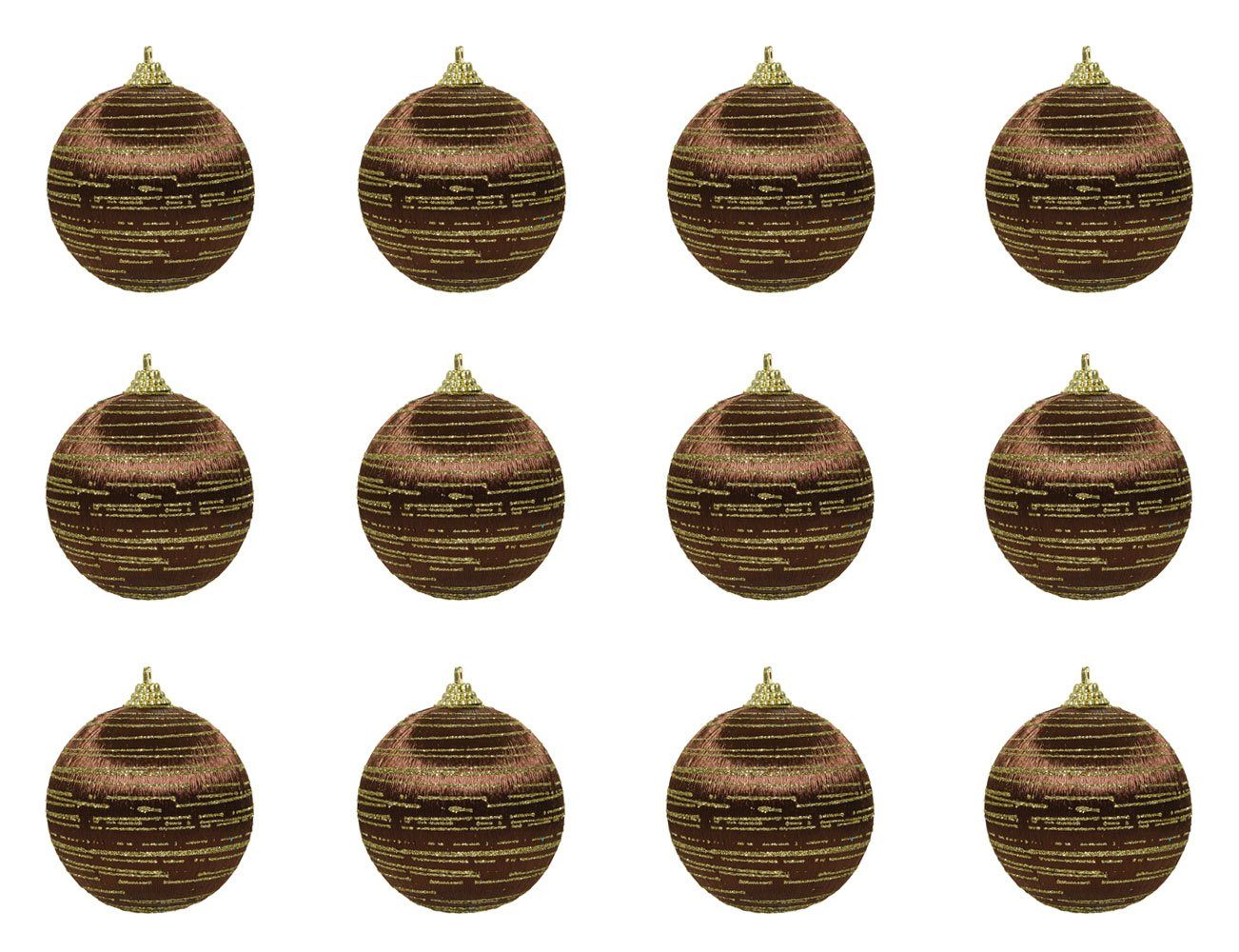 Decoris season decorations Christbaumschmuck, Weihnachtskugeln Kunststoff mit Streifen 8cm dunkelbraun, 12er Set