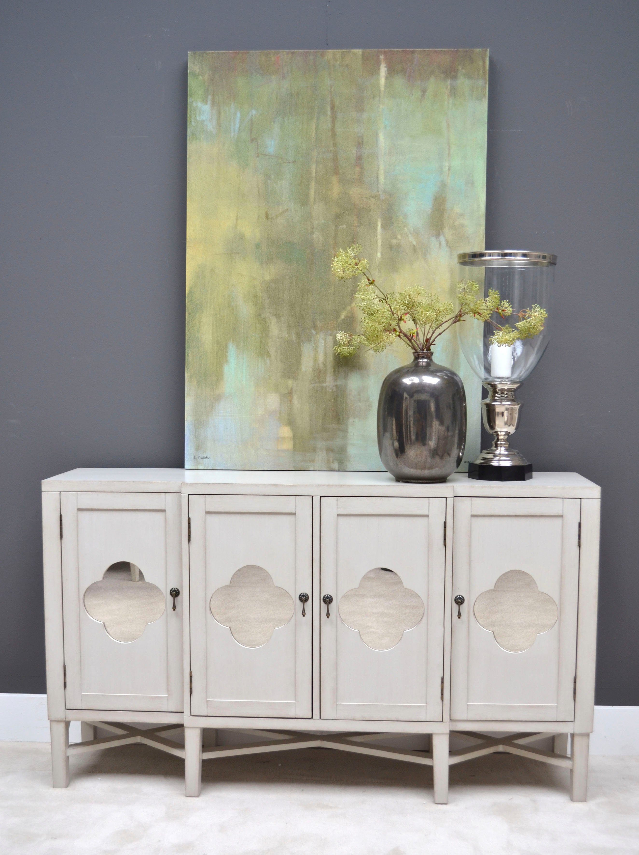Leonique Sideboard Juliette, Kommode, Antik Weiß, Ornamente, verspiegeltes Glas, ca. 152x41x89 cm