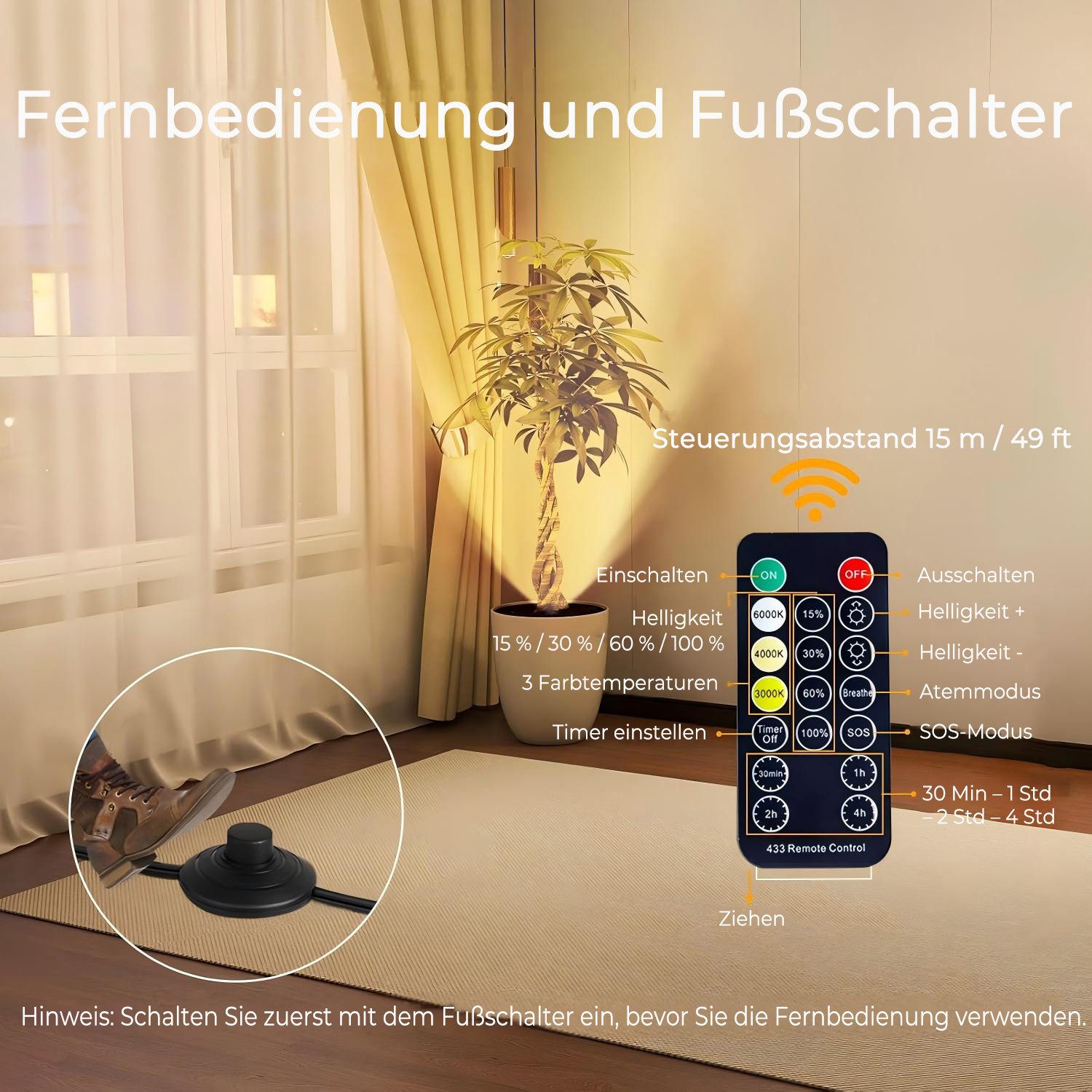 poweradd pro LED Stehlampe dimmbar mit Fernbedienung & Timer, 3 einstellbare Farbtemperaturen, LED fest integriert, (3000K/4000K/6000K), modernes Aluminium Design, energiesparend & hell, ideal für Wohnzimmer, Pflanzen & Wanddeko