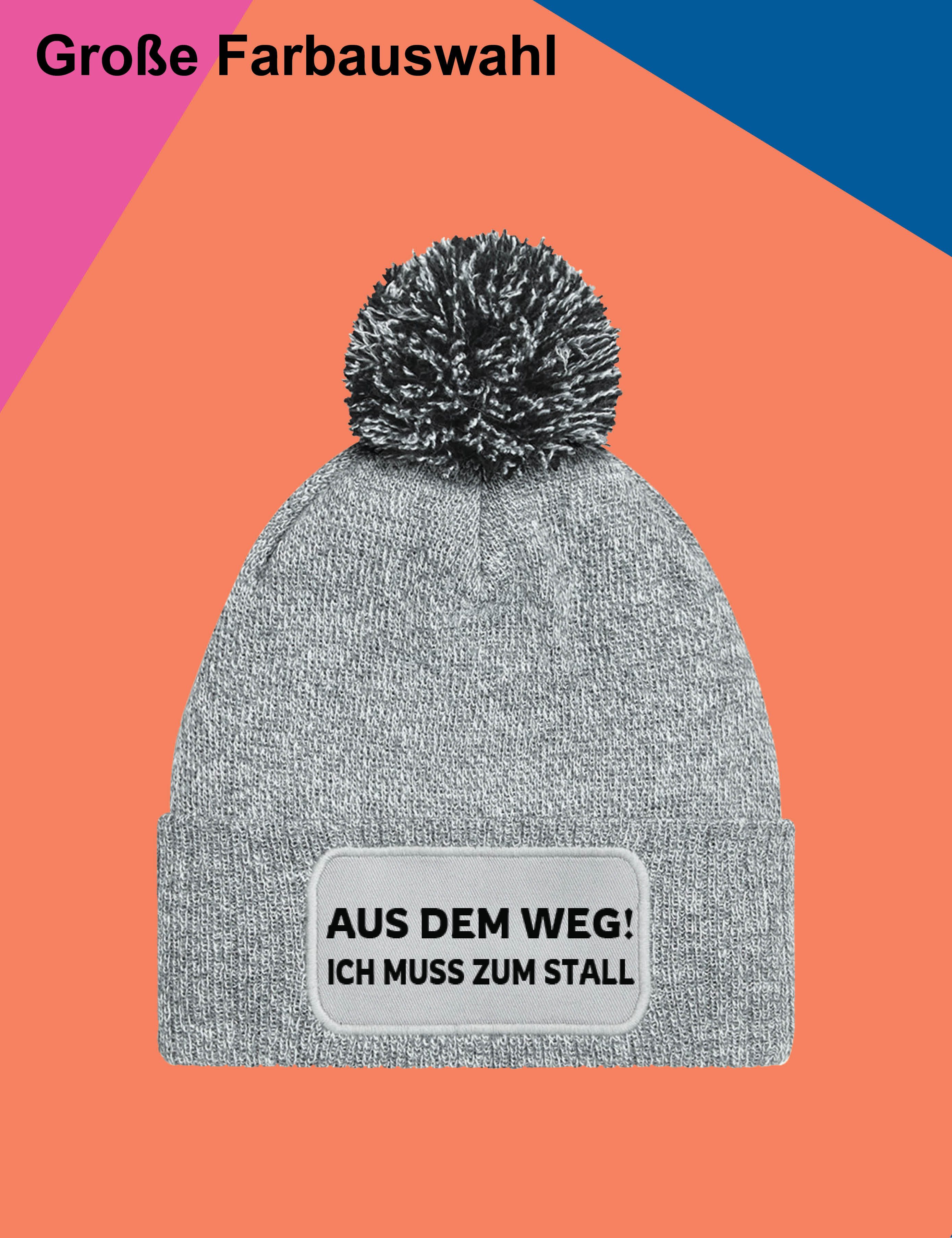 Youth Designz Bommelmütze "Aus dem Weg! Ich muss zum Stall" unisex Beanie Müzte mit lustigen Logo für Damen und Herren