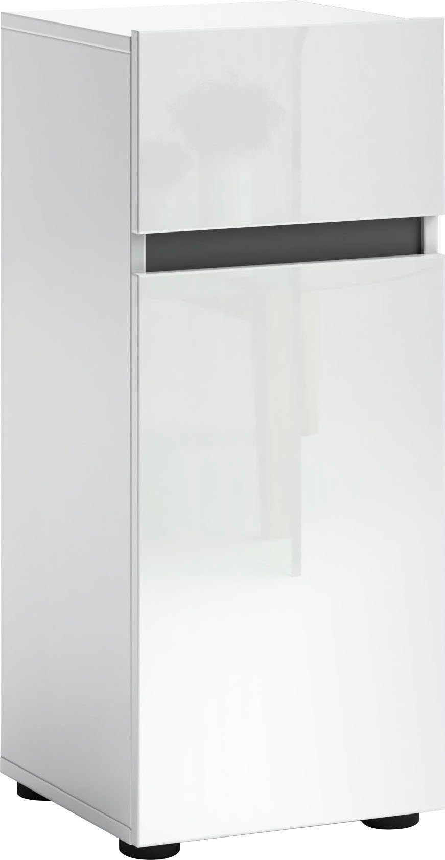 welltime Stauraumschrank MISTER, Bad-Schrank, Breite 34 cm, 1 Tür, 1 Schublade, 2 Fächer Hochglanz lackiert, Soft-Close Funktion, Made in Italy