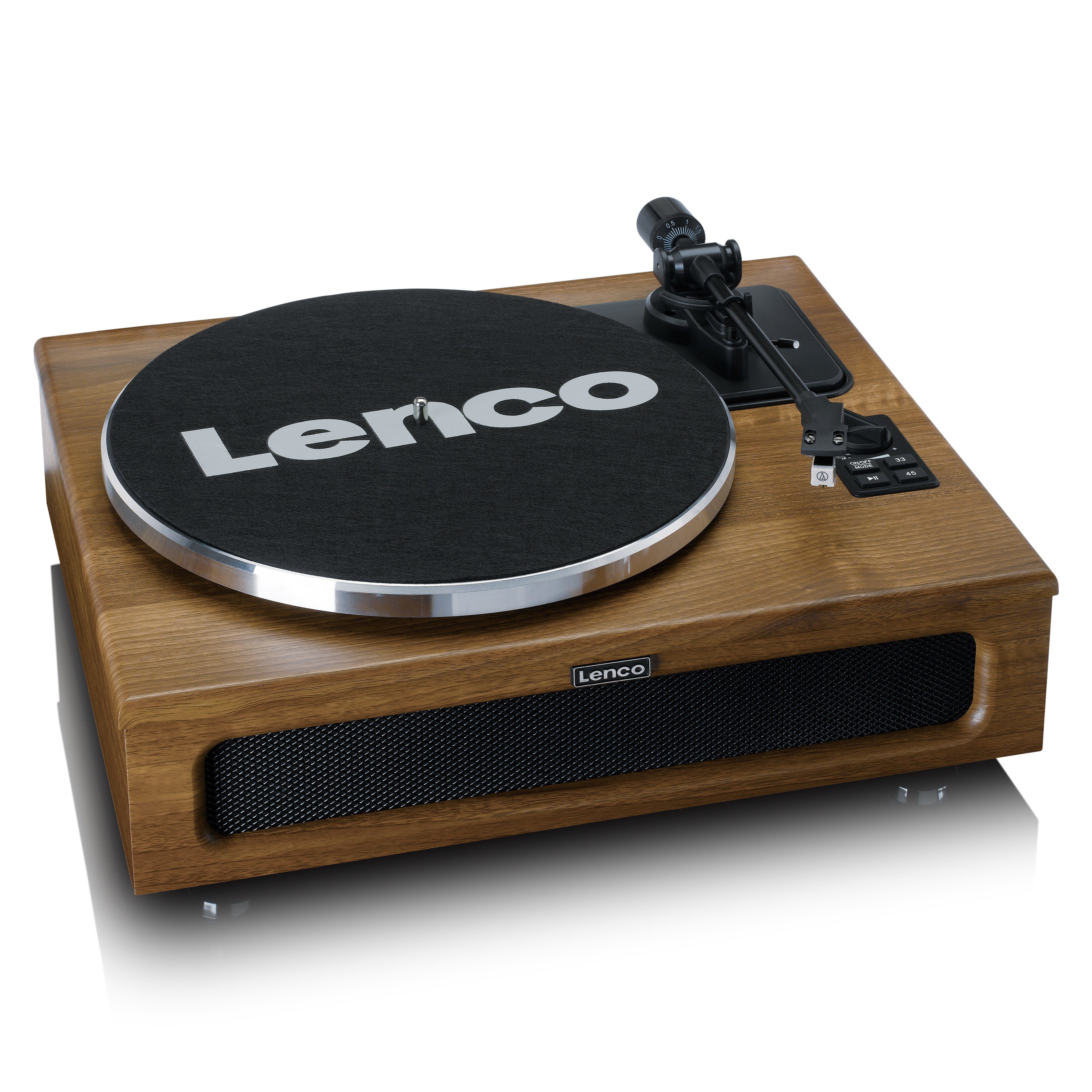 Lenco LS-410WA Plattenspieler (Riemenantrieb, Bluetooth, Bluetooth 5.0, integr. 40W-RMS-Lautsprecher & Audio-Technica, Walnuss) – Bild 5 von 5