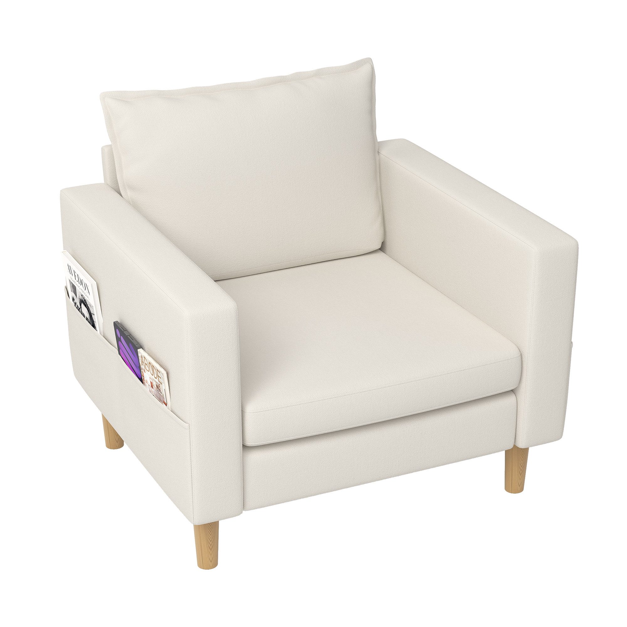 BlingBin Sofa Freizeitstuhl Lesesessel mit Seitentaschen, Einzelsofa 1 Teile, mit Aufbewahrungstasche und bequemem Kissen, nordischen Stil