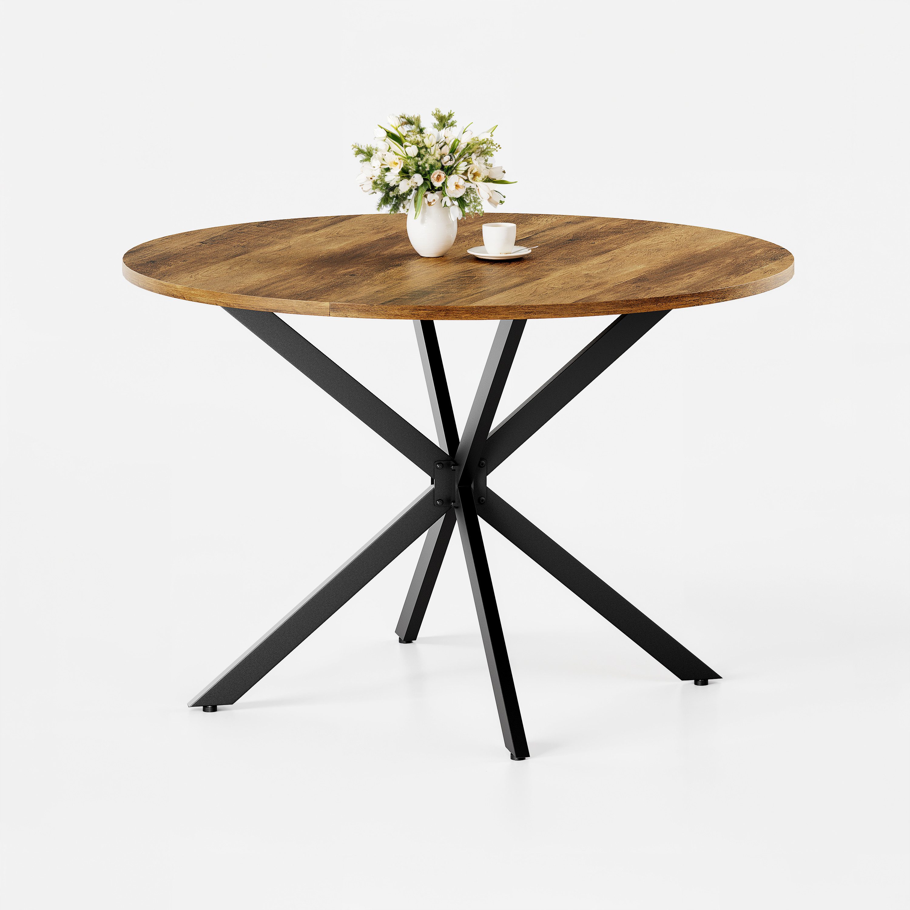 Fine Life Pro Ablagetisch Runder Landhausstil-Esstisch Ø120cm retrobraun