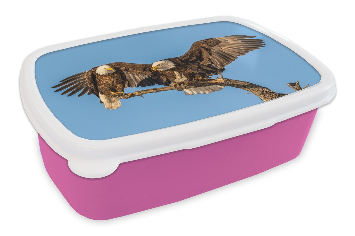 MuchoWow Lunchbox Vogel - Äste - Adler - Raubvögel - Luft, Kunststoff, (2-tlg), Brotbox für Erwachsene, Brotdose Kinder, Snackbox, Mädchen, Kunststoff rosa