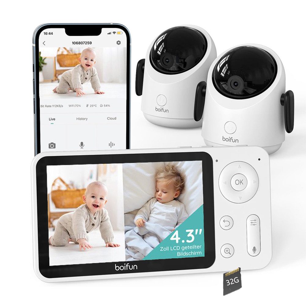 Video-Babyphone WLAN Babyphone mit 2 Kameras und APP 360 Gard 2MP Video Babyfon