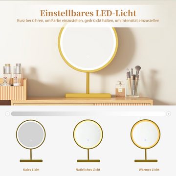 PFCTART Schminktisch Schminktisch-Set Kosmetiktisch mit LED-Spiegel (Schminktisch Holz 3 Schubladen Seitenschrank Schlafzimmerstudio), 3-Farbiger Beleuchtung