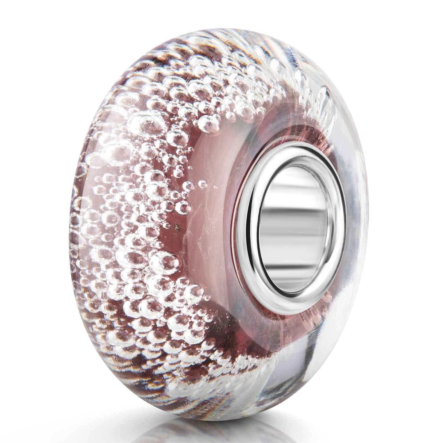 Materia Bead Muranoglas Altrosa Luftbläschen 562, Hülse aus 925 Sterling Silber