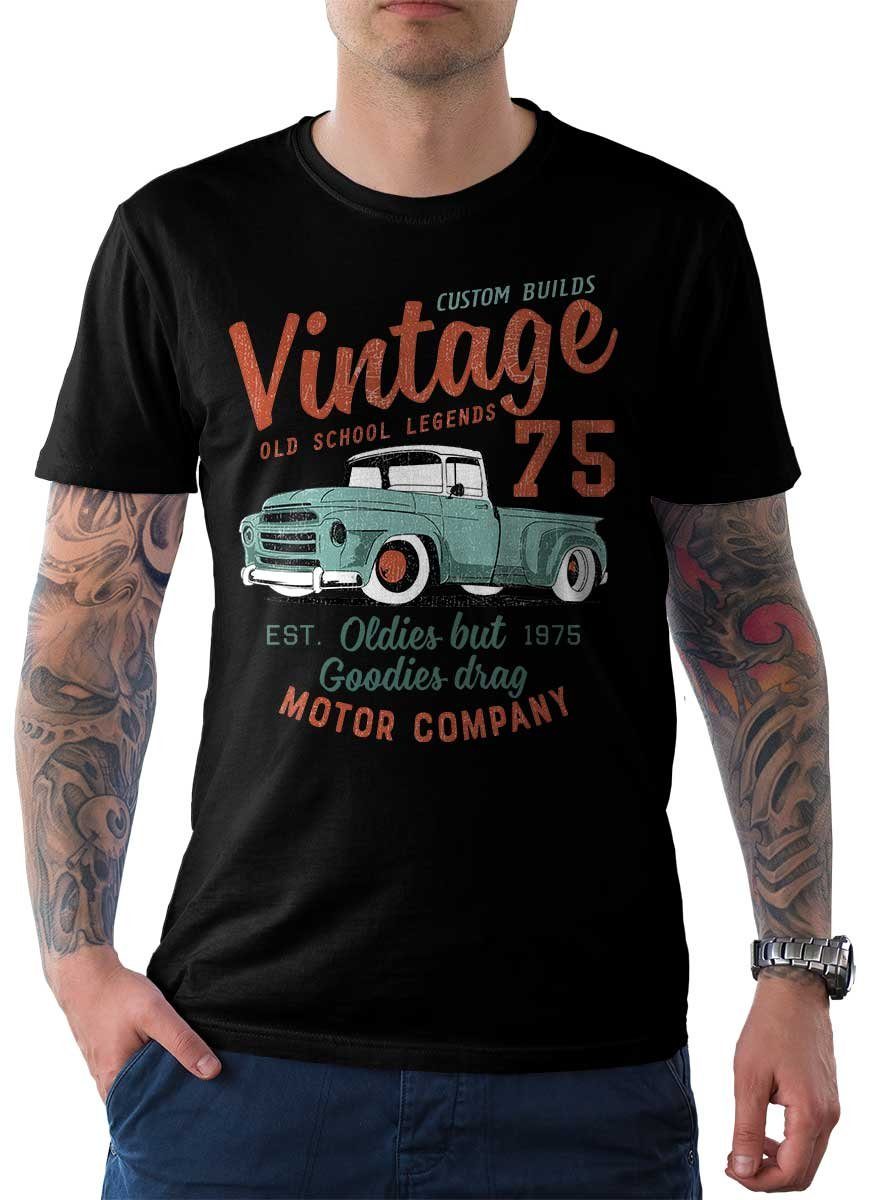 Motiv Tee Schwarz Vintage T-Shirt Herren On Rebel mit Truck Auto 75 US-Car T-Shirt / Wheels