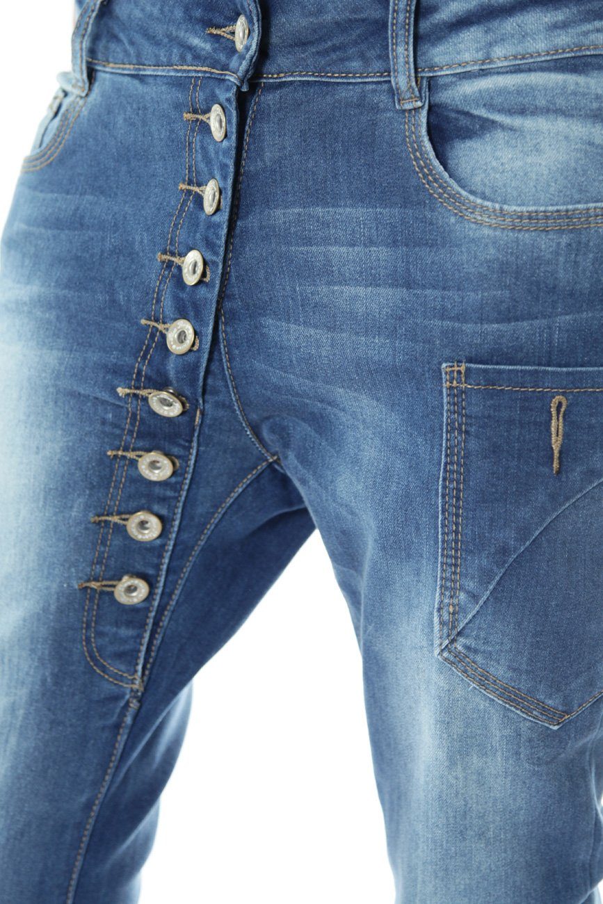 Damenhosen Tapered-fit-Jeans asymetrischer Knopfleiste, styled be Schnitt Baggy röhriger j02kw mit