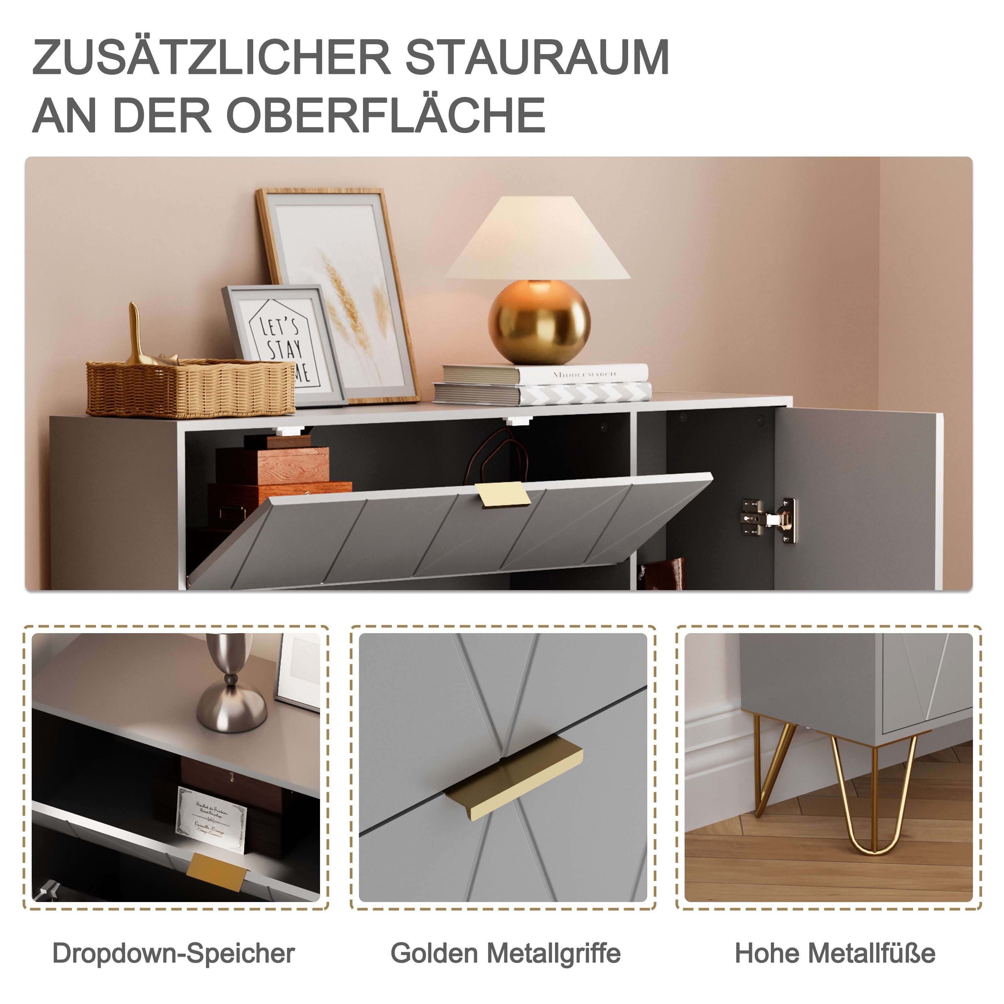 Schuhschrank mit 2 Klappen und Tür Schuhregal mit Kippsicherung