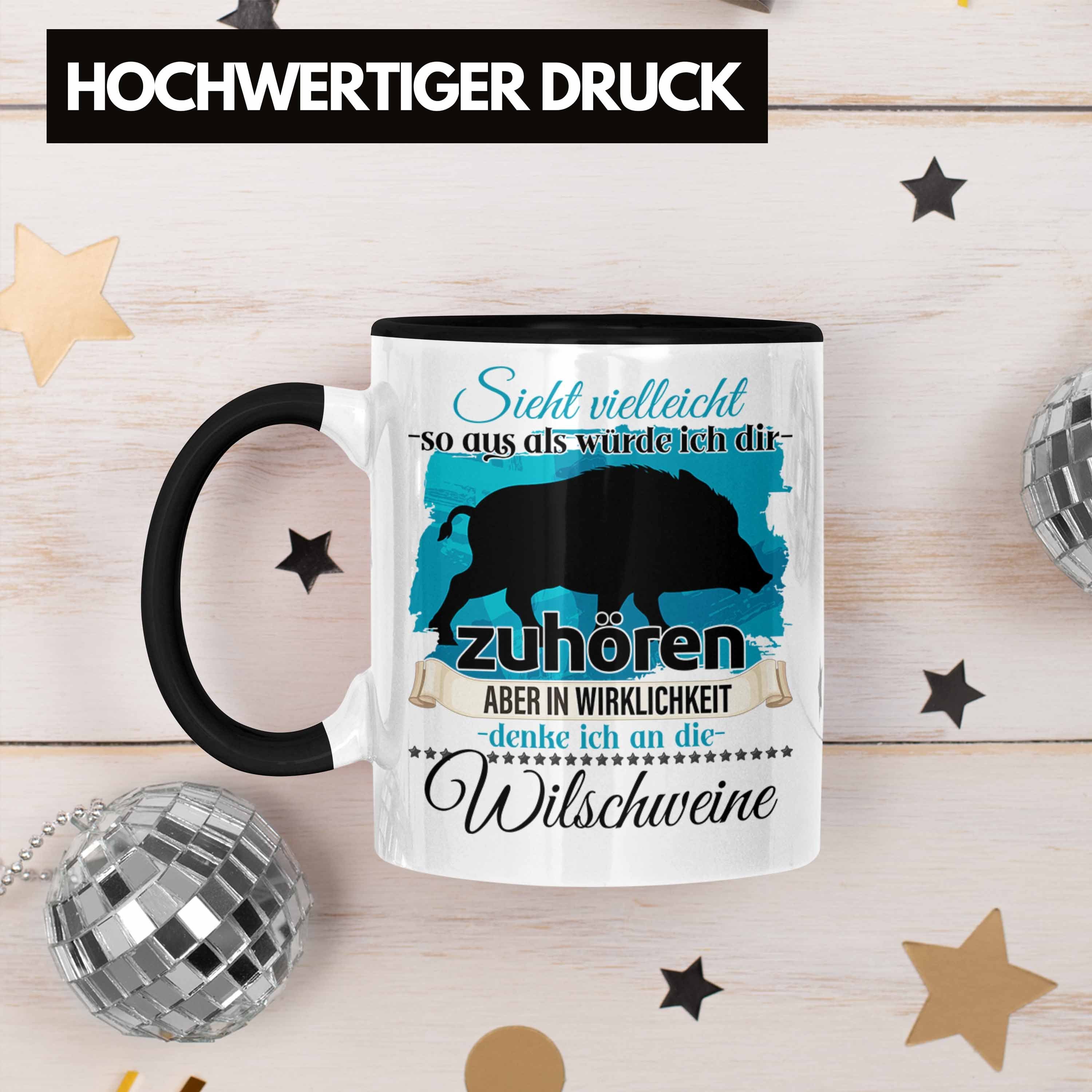 Tasse Liebhaber Schwarz - Jäger Geschenk Geschenkidee L Tasse Trendation Wildschwein Trendation