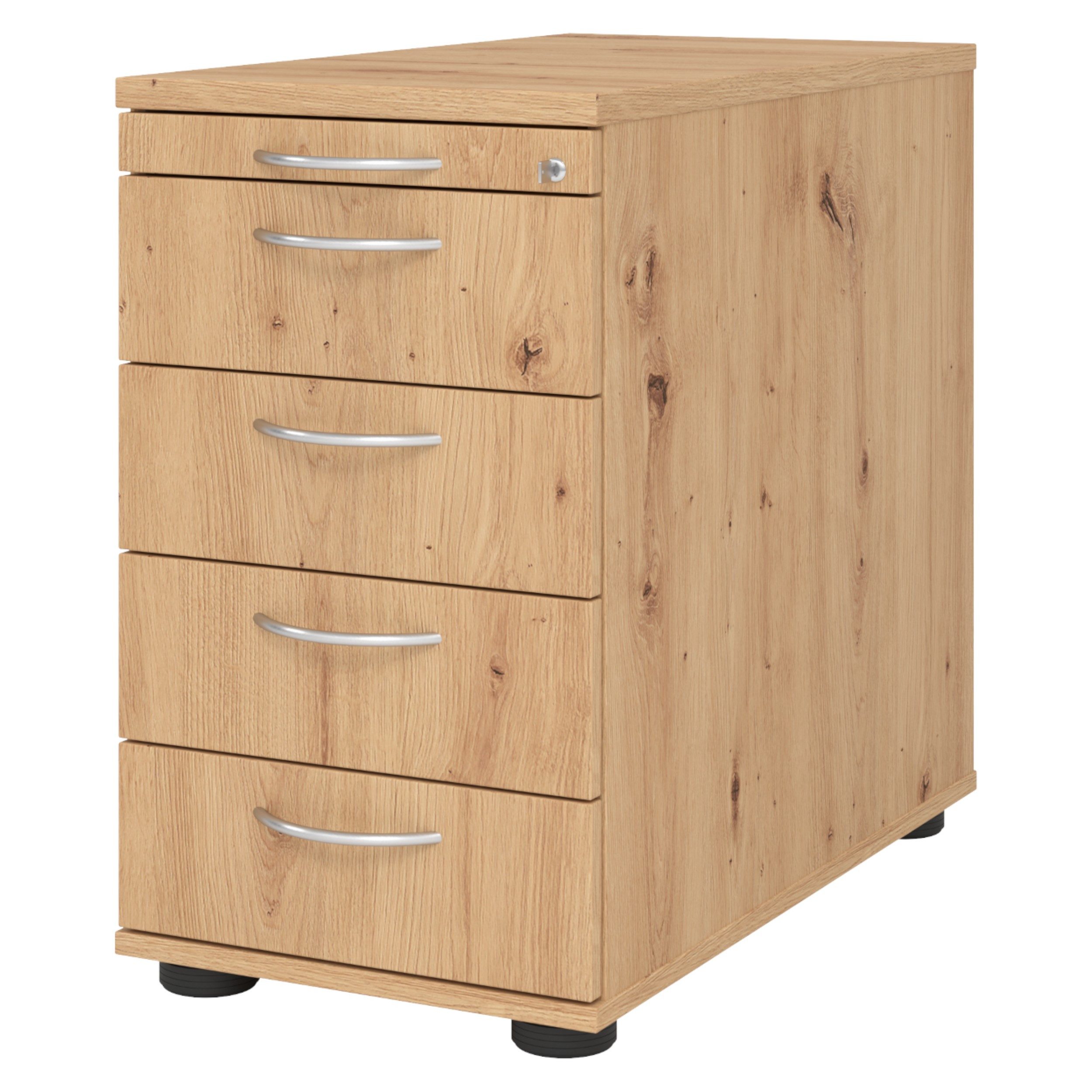 bümö Container office Standcontainer - mit 4 Schubladen Dekor: Asteiche mit Bogengriff (Metall)