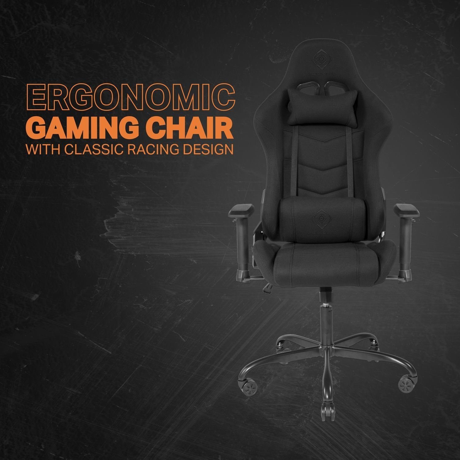 DELTACO Gaming-Stuhl schwarz robuster Set), Herstellergarantie 5 Stoff, Jumbo Jahre Kissen Gamer hohe Gaming Rückenlehne, Stuhl Canvas Canvas Stuhl (kein 110kg