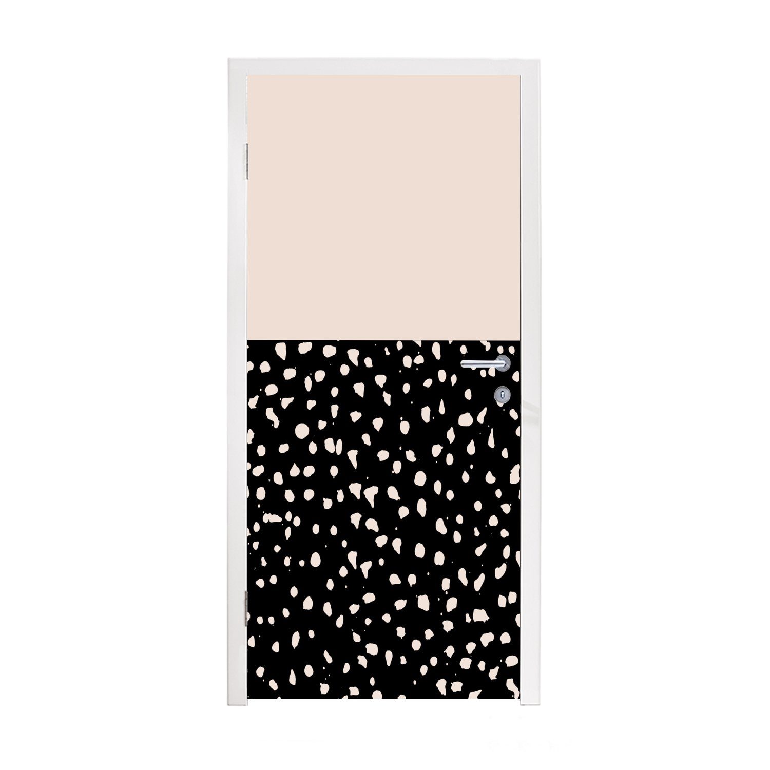 MuchoWow Türtapete Polka dots - Beige - Schwarz, Matt, bedruckt, (1 St), Fototapete für Tür, Türaufkleber, 75x205 cm