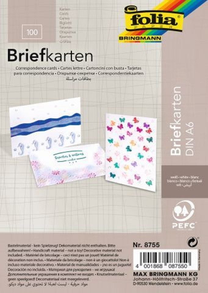 Visitenkarten Folia 8755 Blankokarte - A6 quer, einfach, 190g, weiß