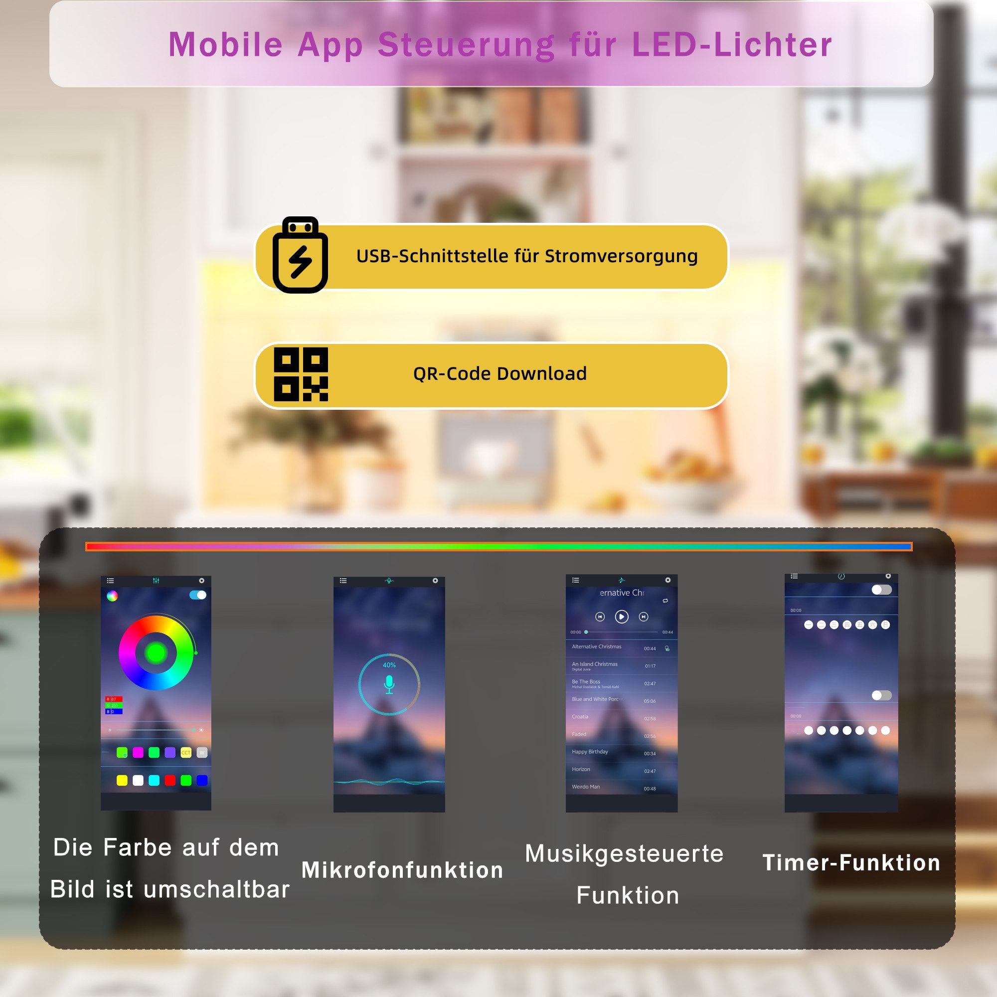 Flieks Küchenbuffet mit LED-Beleuchtung, Gläserhalter, 8 Schubladen und 3 Türen (1-St., B120/T40/H183,5 cm) Hochschrank Küchenschrank Geschirrschrank mit verstellbaren Ablagen
