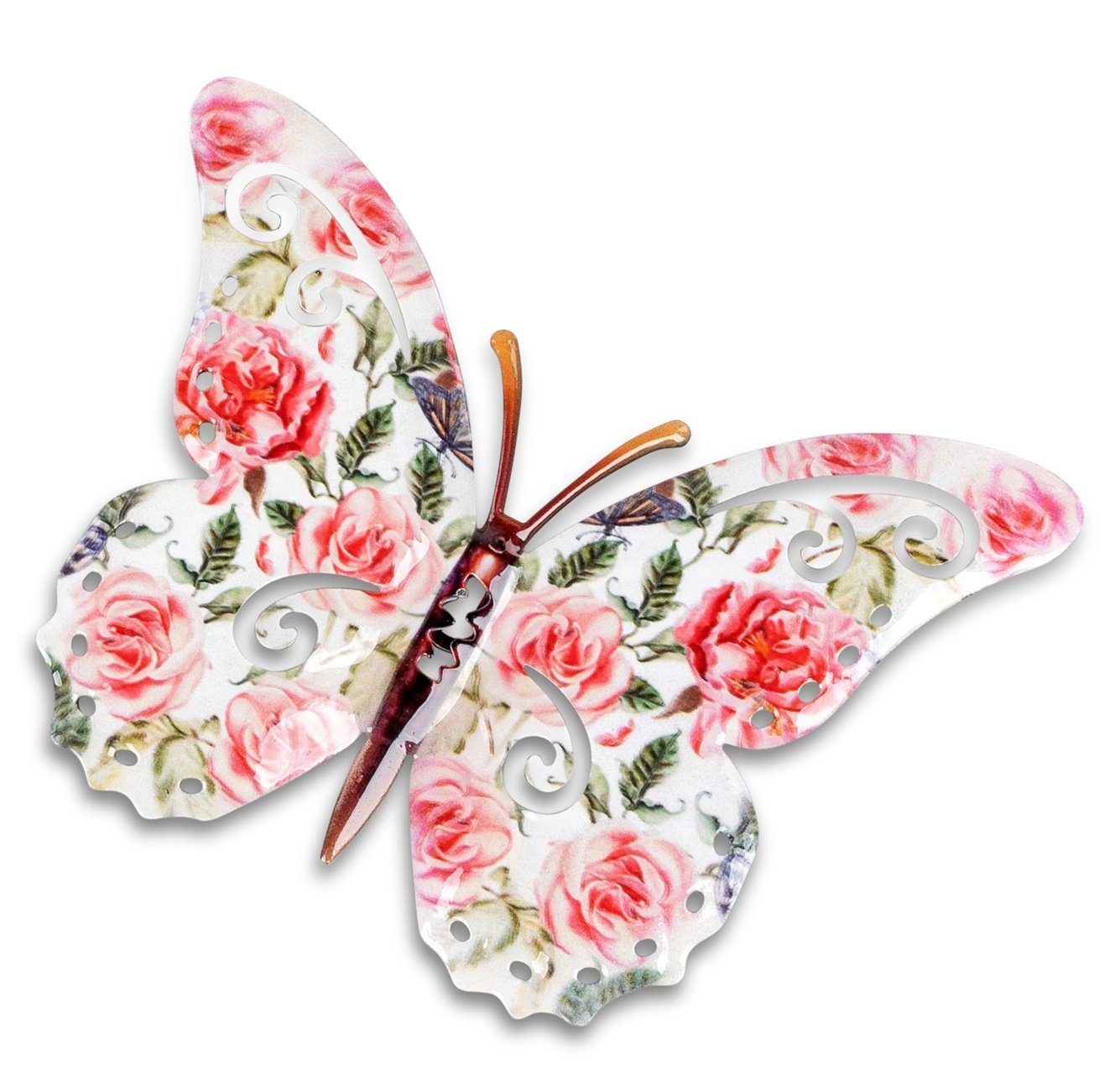 dekojohnson Wanddekoobjekt Wanddeko Schmetterling mit Blumendekor 24x16 cm (kein Set, kein Set)