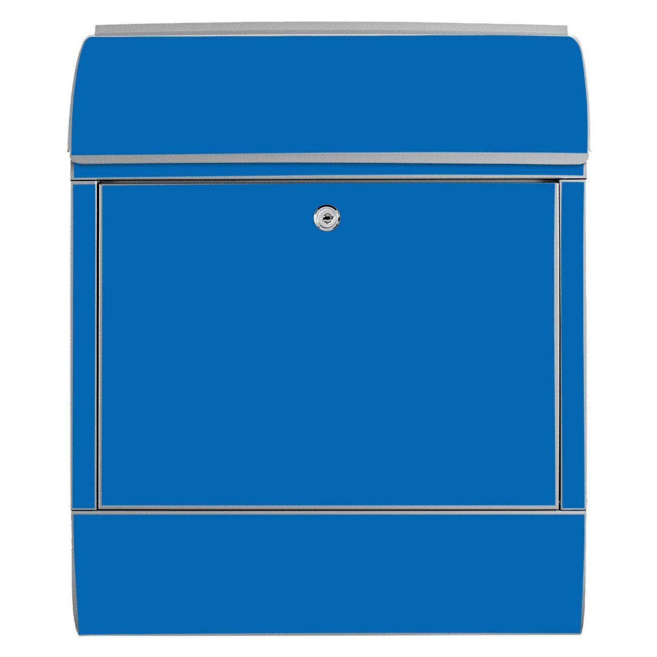 banjado Wandbriefkasten Stahl Signalblau Zeitungsfach), x silberfarben 14cm witterungsbeständig, mit 39 (Wandbriefkasten pulverbeschichtet, 47 x