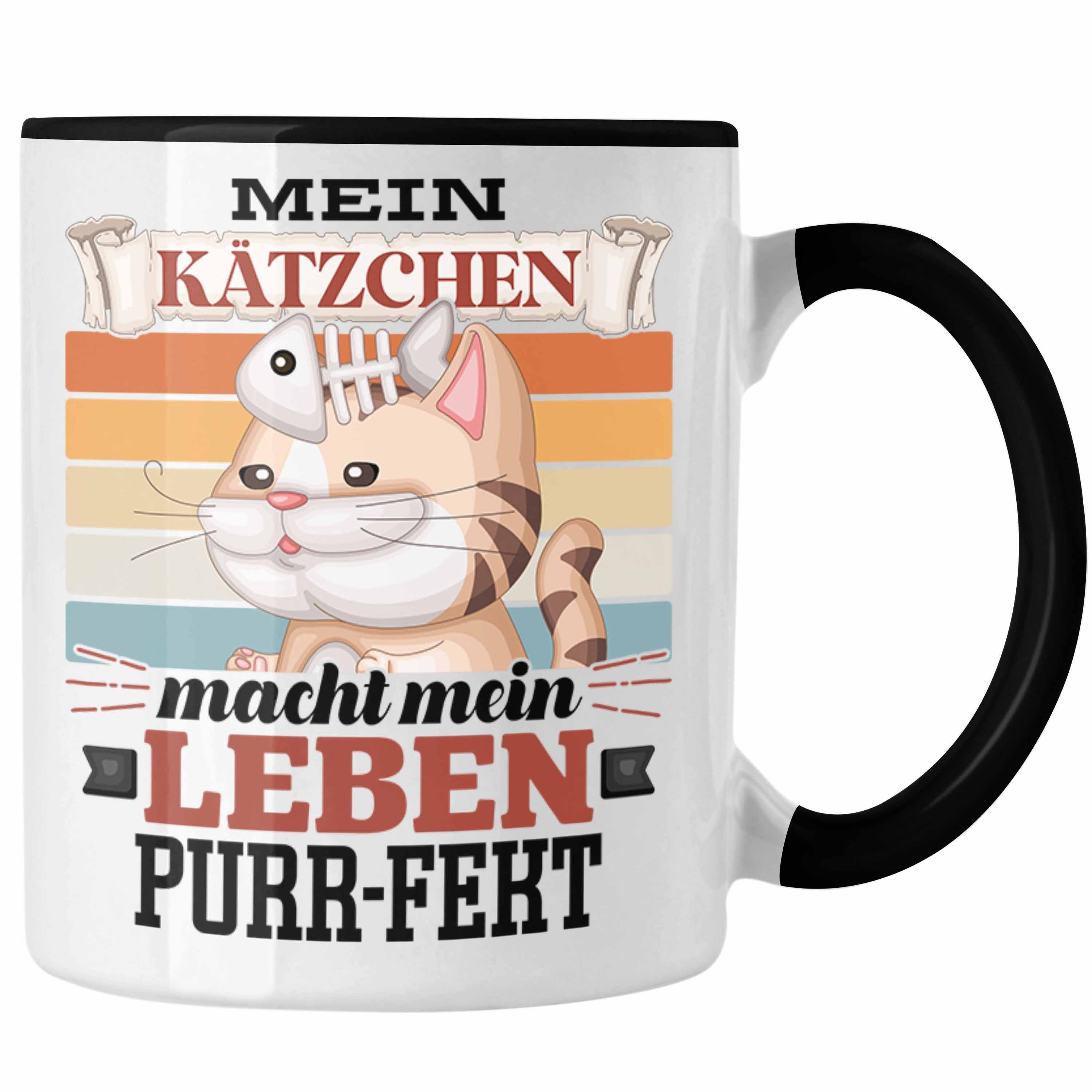Geschenk Spruch Schwarz Tasse Katzen-Mama für Katzenli Trendation Katze Geschenkidee Papa Tasse
