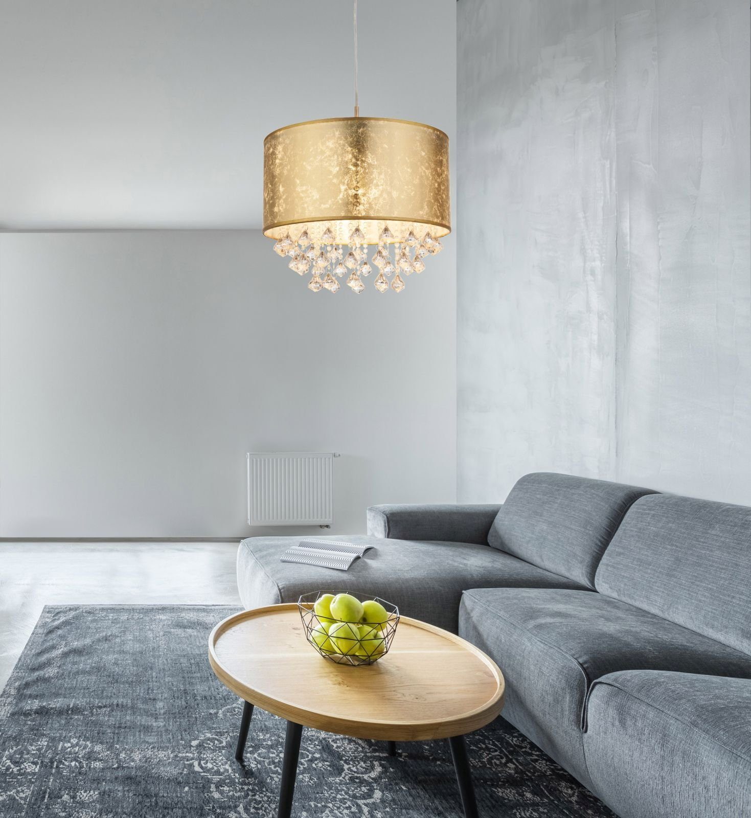 bmf-versand Hängeleuchte LED Hängeleuchte Esszimmer Pendelleuchte Wohnzimmer Hängelampe, Kunststoffkristalle, Kristalle, modern, gold, LED wechselbar, Warmweiß, Pendellampe