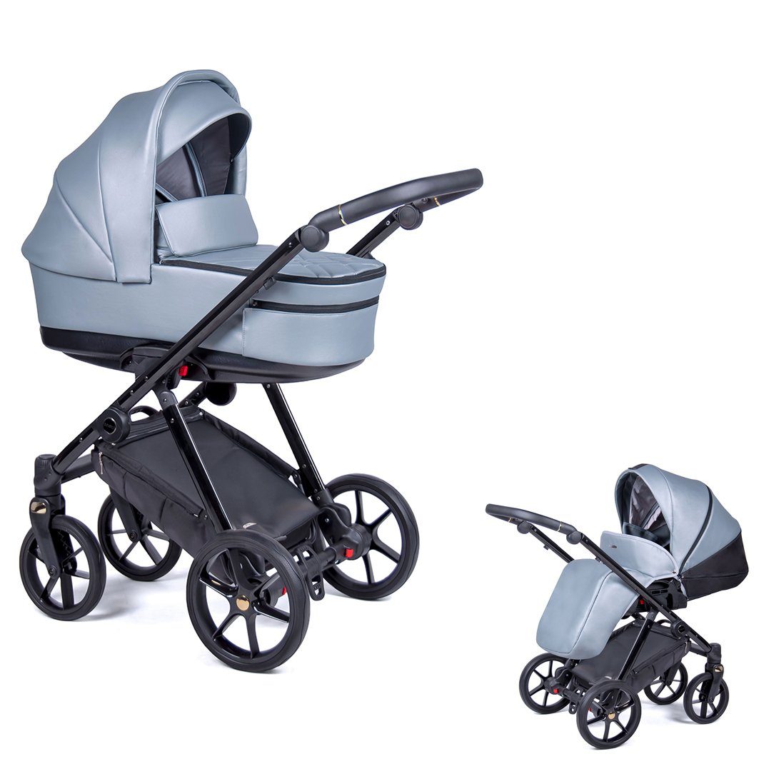 babies-on-wheels Kombi-Kinderwagen 2 in 1 Kinderwagen-Set Axxis Premium - 14 Teile - in 12 Designs Oceanblau = Gestell schwarz