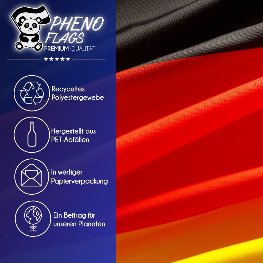 PHENO FLAGS Flagge Premium Deutschland Flagge 90 x 150 cm Fahne ohne Adler (Hissflagge für Fahnenmast), Inkl. 2 Messing Ösen