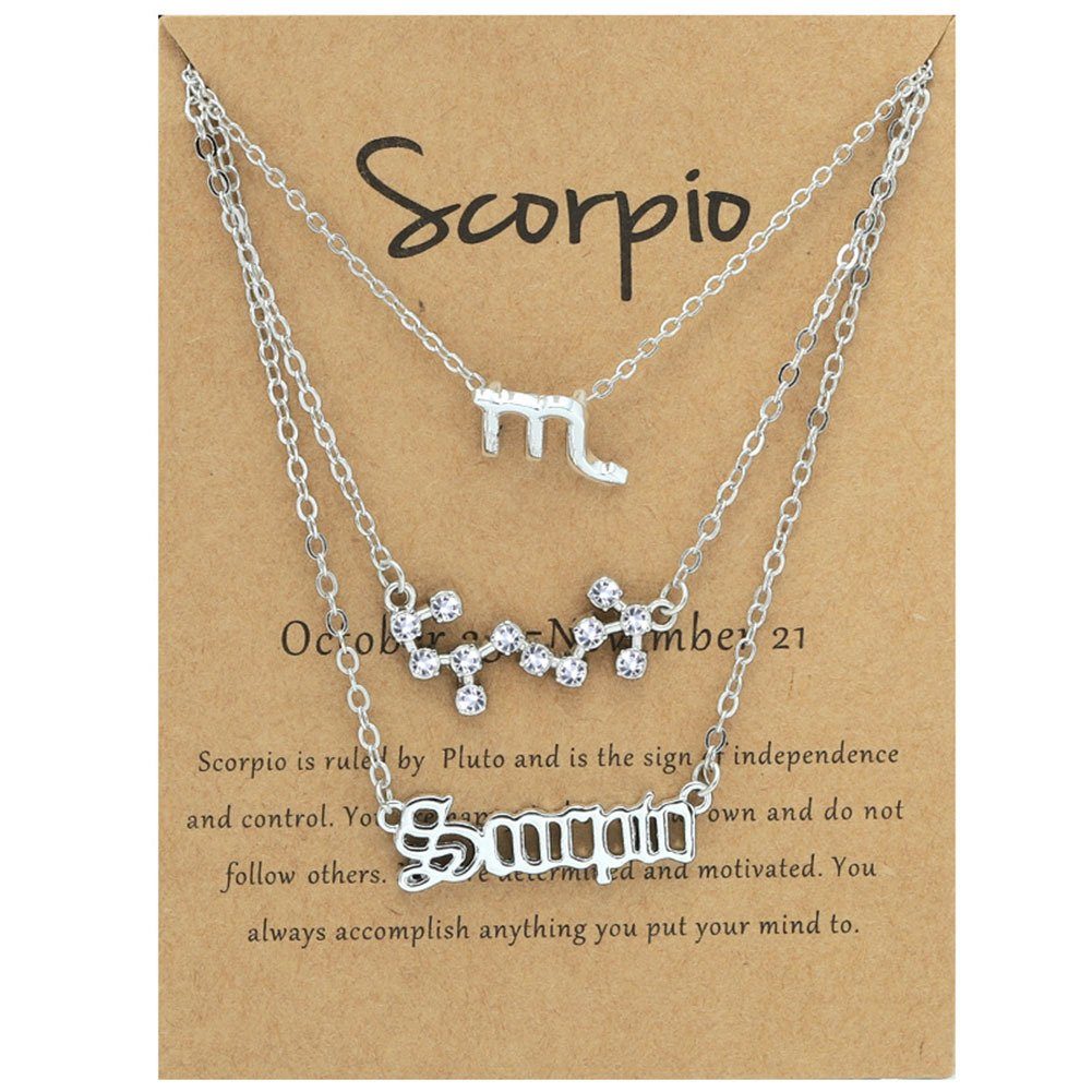 Blusmart Herzkette 3PCS 12 Zodiacs Halskette Für Frauen Vintage Alphabete Silber Scorpion