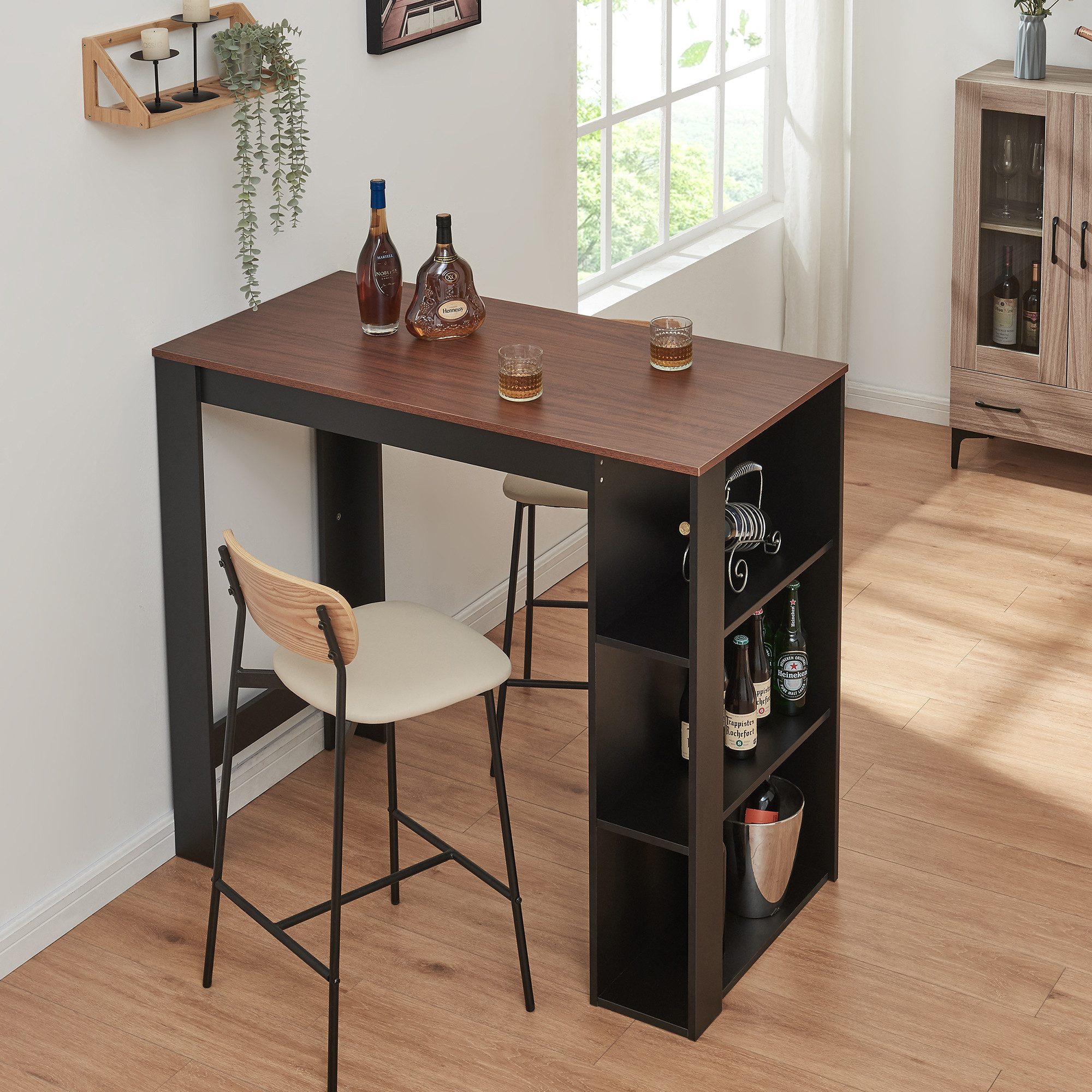 en.casa Bartisch, »Danderyd« 120x60x106 cm mit 3 Ablagefächern Schwarz/Walnussoptik