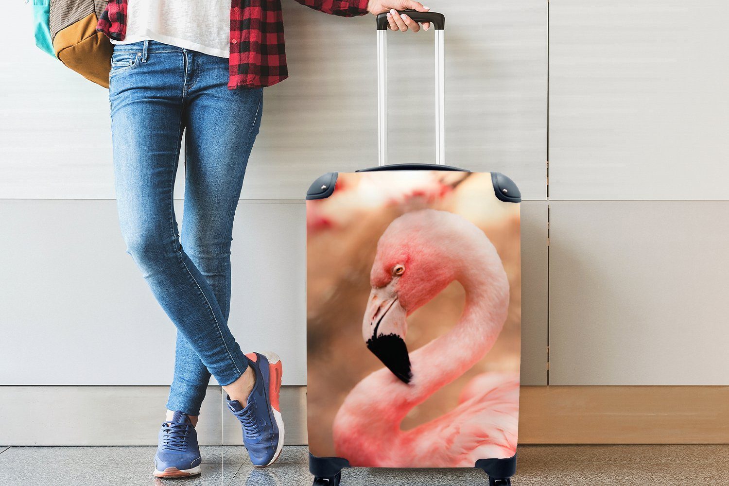 rollen, Reisekoffer Reisetasche Ferien, Porträt Handgepäck mit Trolley, ruhenden MuchoWow Flamingos, eines 4 Handgepäckkoffer Rollen, für