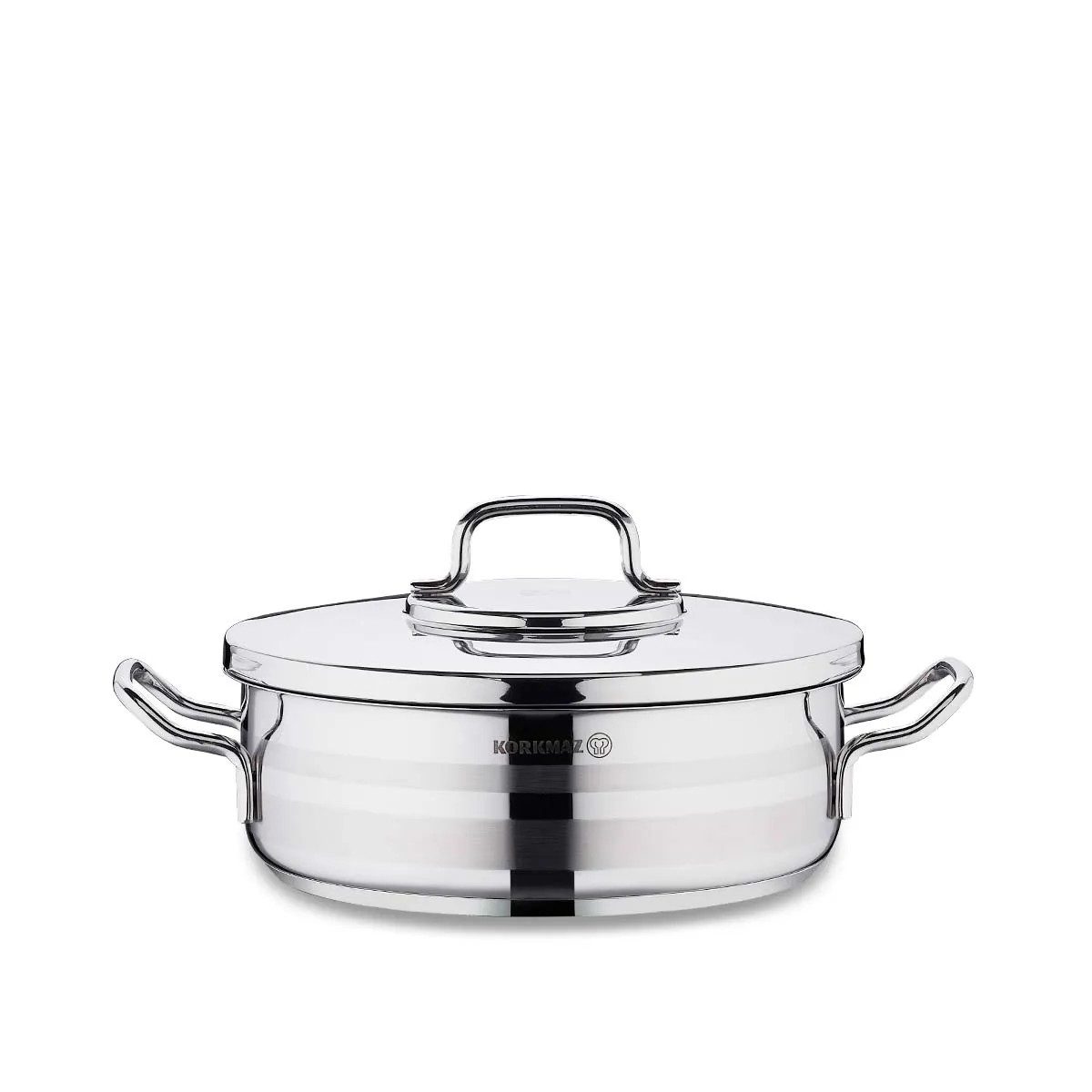 Korkmaz Kochtopf A2034 Astra2 Low Casserole, Edelstahl 18/10 (2-tlg), 24 x 8 cm, 3,5 L, Edelstahl-Kochtopf mit Deckel