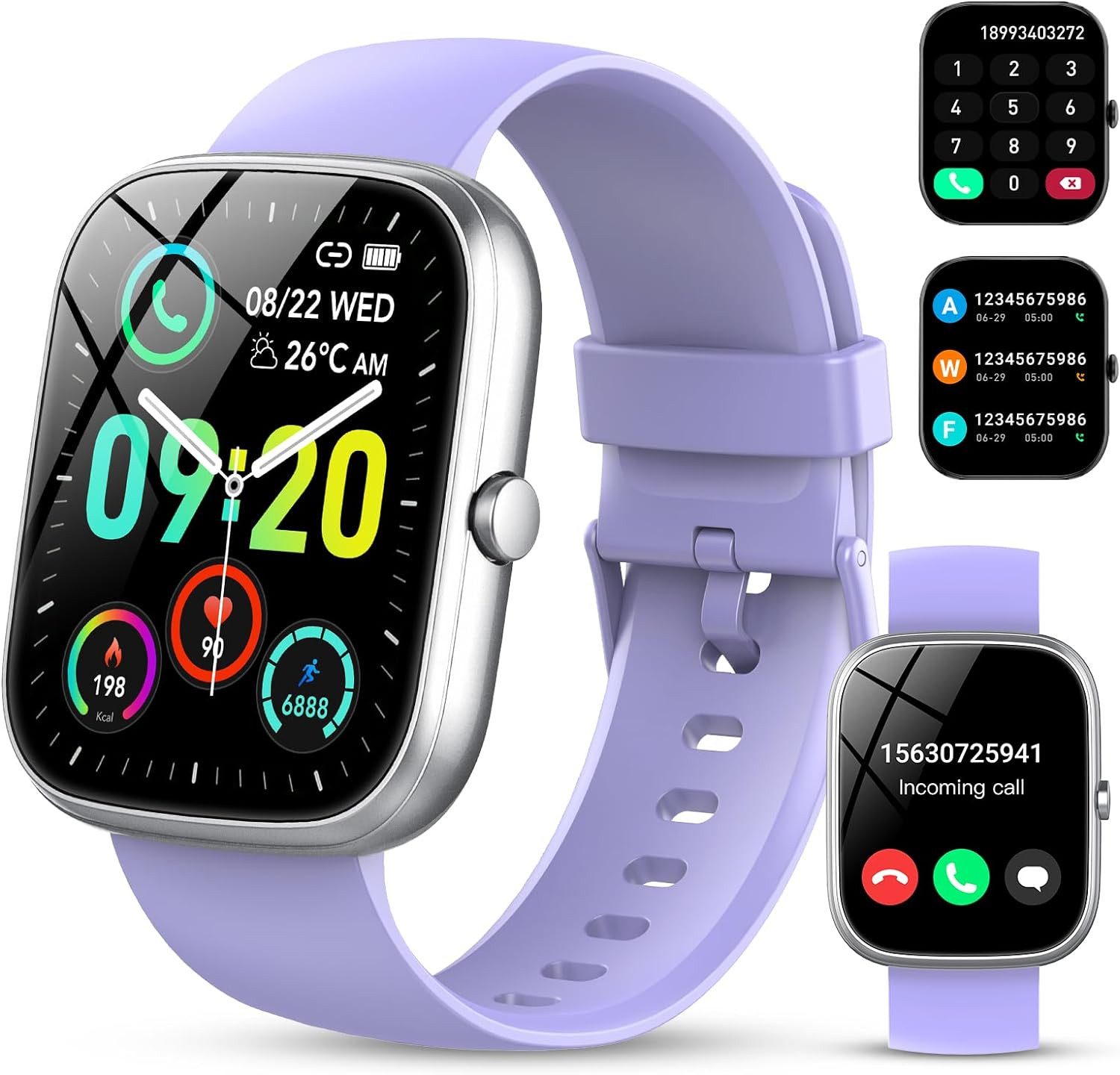 CASCHO Fur Damen Herren mit Telefonfunktion mit Puls-Schlaf-Monitor Smartwatch (1.91 Zoll, Android / iOS), mit 100Sportmodi,IP68 Wasserdicht Sport Fitness Schrittzähler