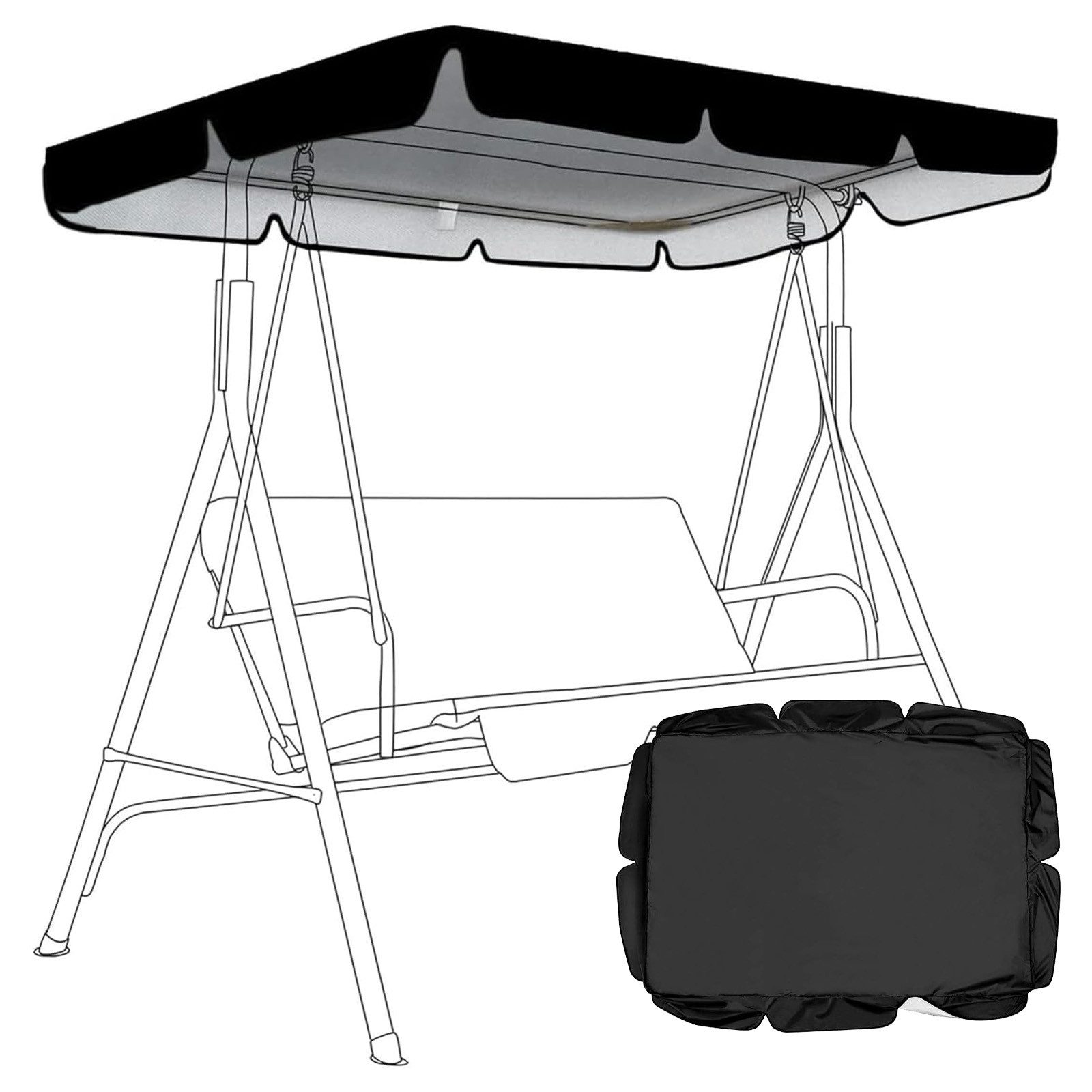 BlingBin Hollywoodschaukelersatzdach Sonnensegel für Hollywoodschaukel, Ersatzdach für Gartenschaukel, (1er Set, 1-tlg., 210*145*18 cm), Hollywoodschaukel Dachbezug Aus Oxford-Gewebe, Wasserdicht UV-Schutz