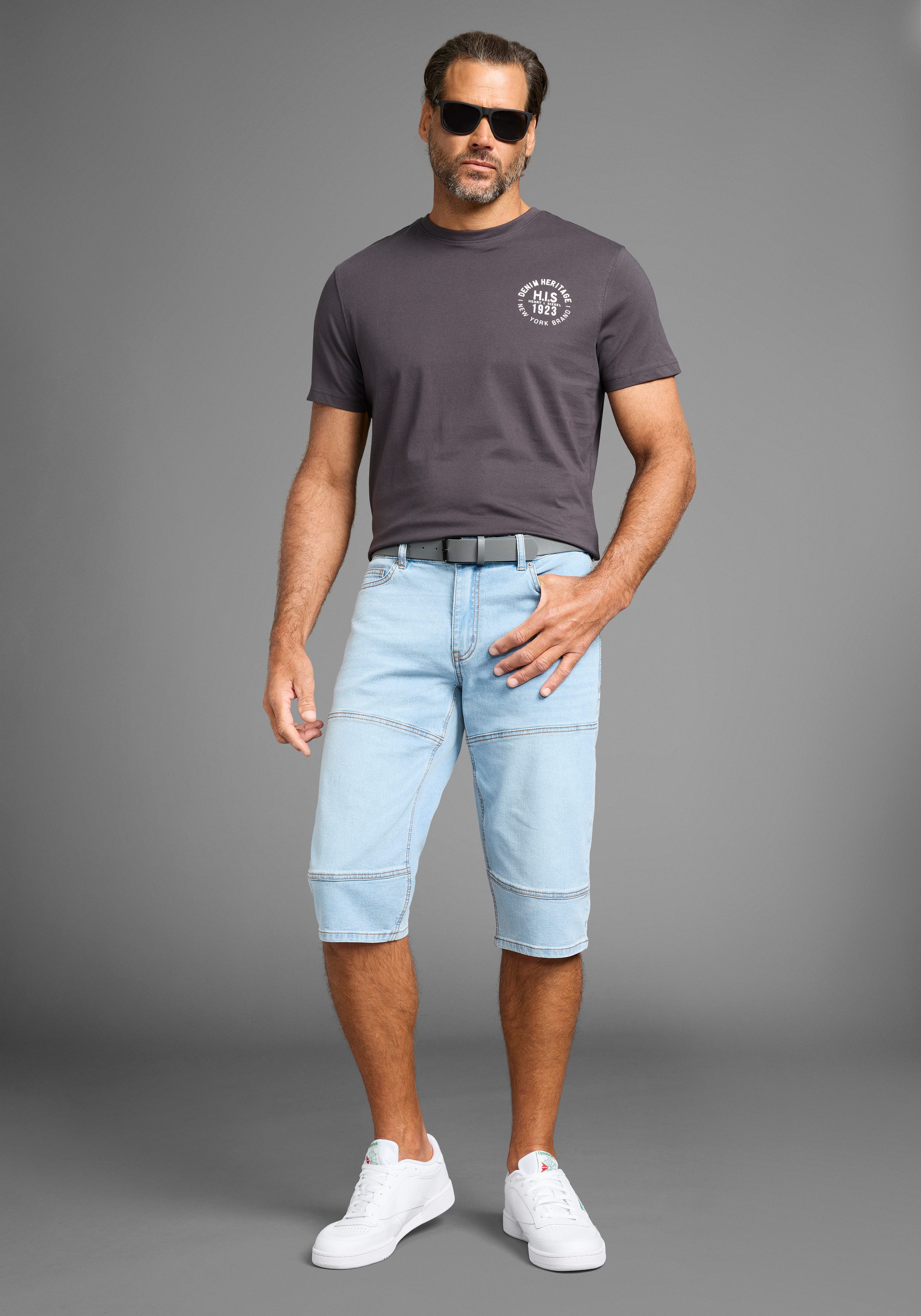 H.I.S Jeansbermudas HANTZ (Set, 2-tlg., mit abnehmbarem Gürtel) gerader Beinschnitt, Used-Look mit Abriebeffekten