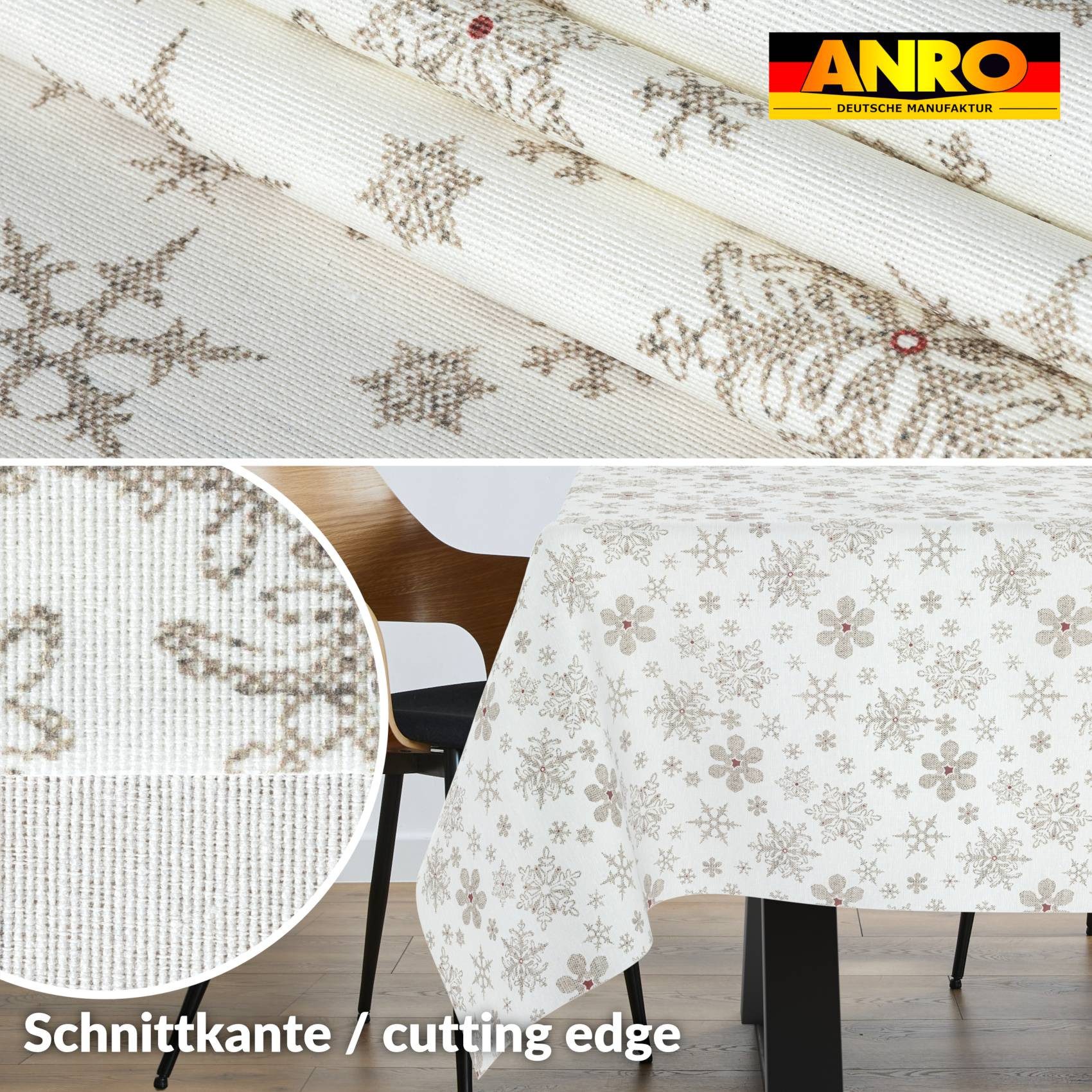 ANRO Tischdecke pflegeleicht Weihnachten Tischtuch Christmas Schneeflocken günstig online kaufen