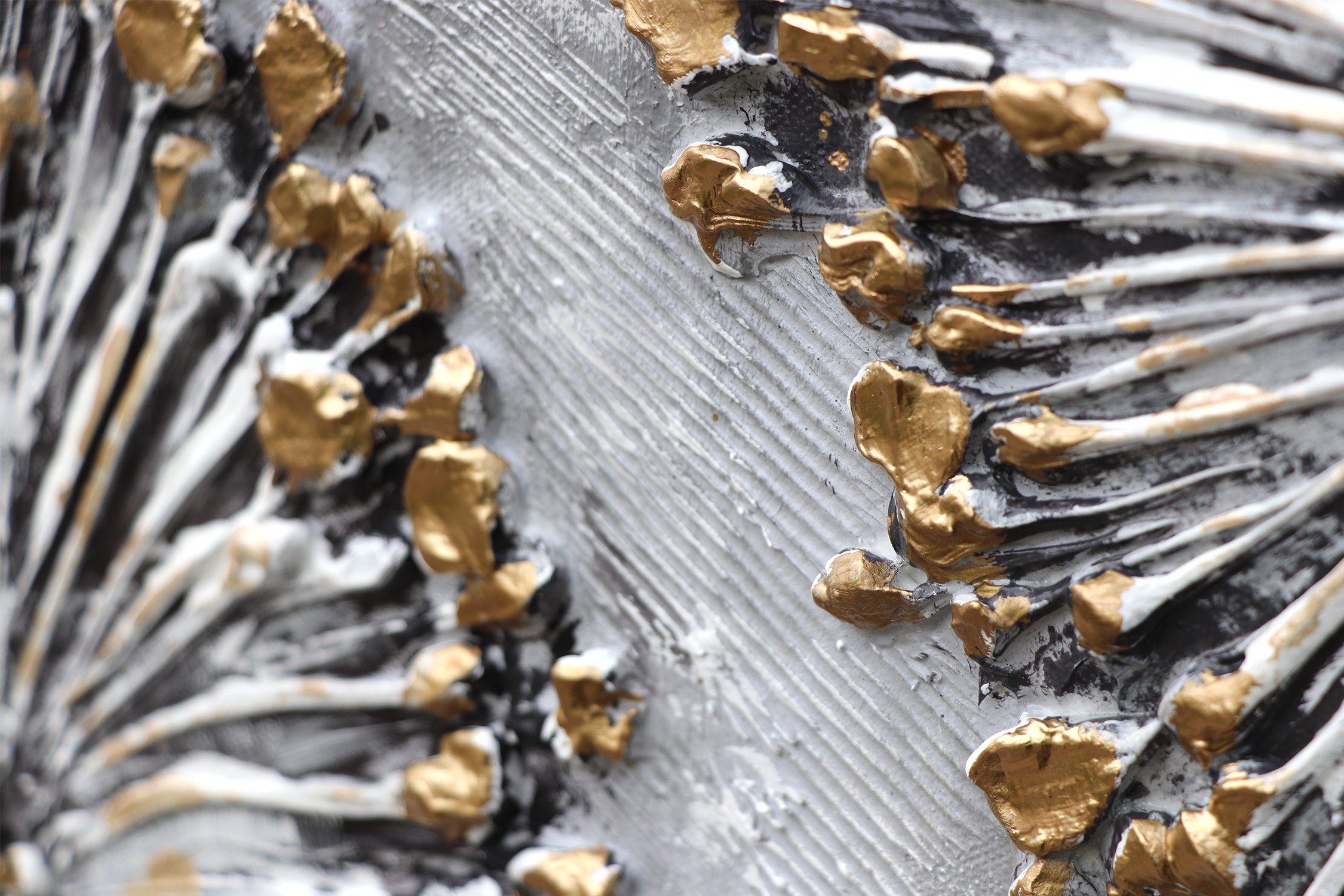 YS-Art Gemälde Frühlingsblumen, Blumen, Löwenzahn Leinwand Bild Handgemalt Gold Grau Schwarz Blumen