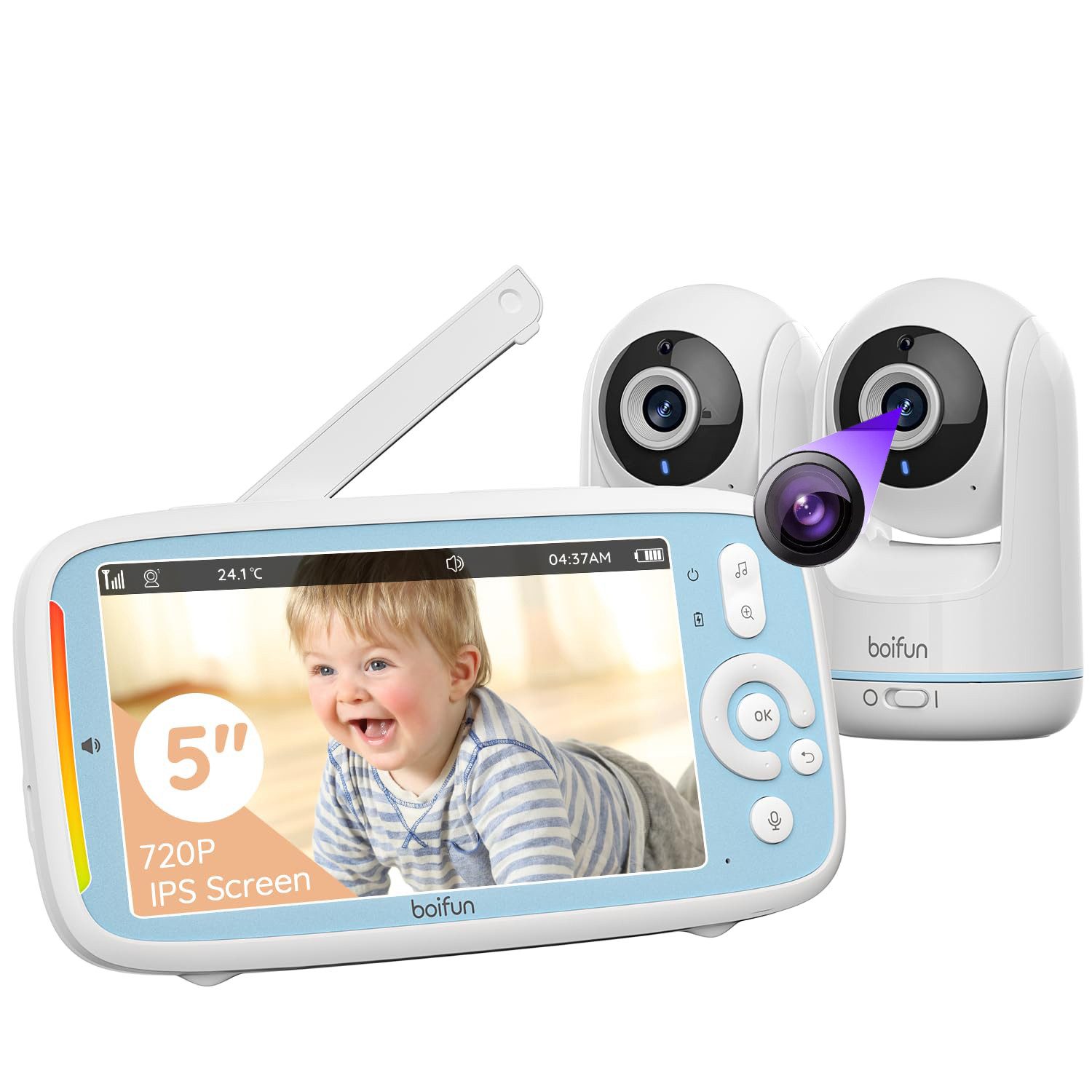 Video-Babyphone Babyphone mit 2 Kamera 5 " Baby Monitor 720p Baby Phone Digitalzoom