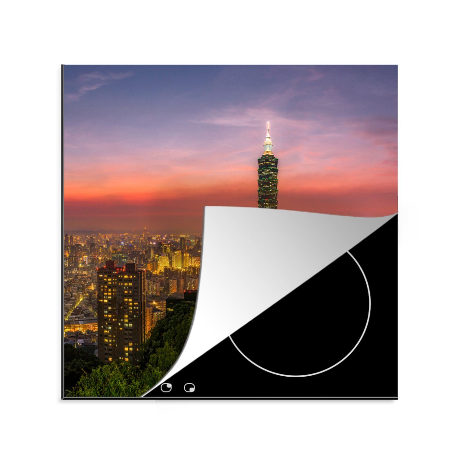 (1 MuchoWow 101 den Panoramablick asiatischen Taiwan, Taipei Arbeitsplatte Ceranfeldabdeckung, im tlg), Vinyl, auf cm, für küche 78x78 Herdblende-/Abdeckplatte