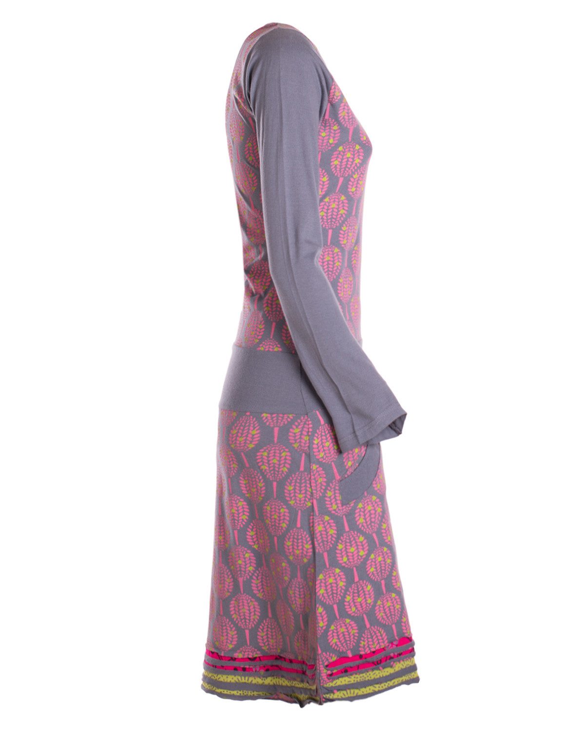 Vishes Jerseykleid Damen knielanges Kleid Baumwolle geometrisch A-Linie mit Taschen Alternative Bekleidung, Ethno, Hippie, Retro Style