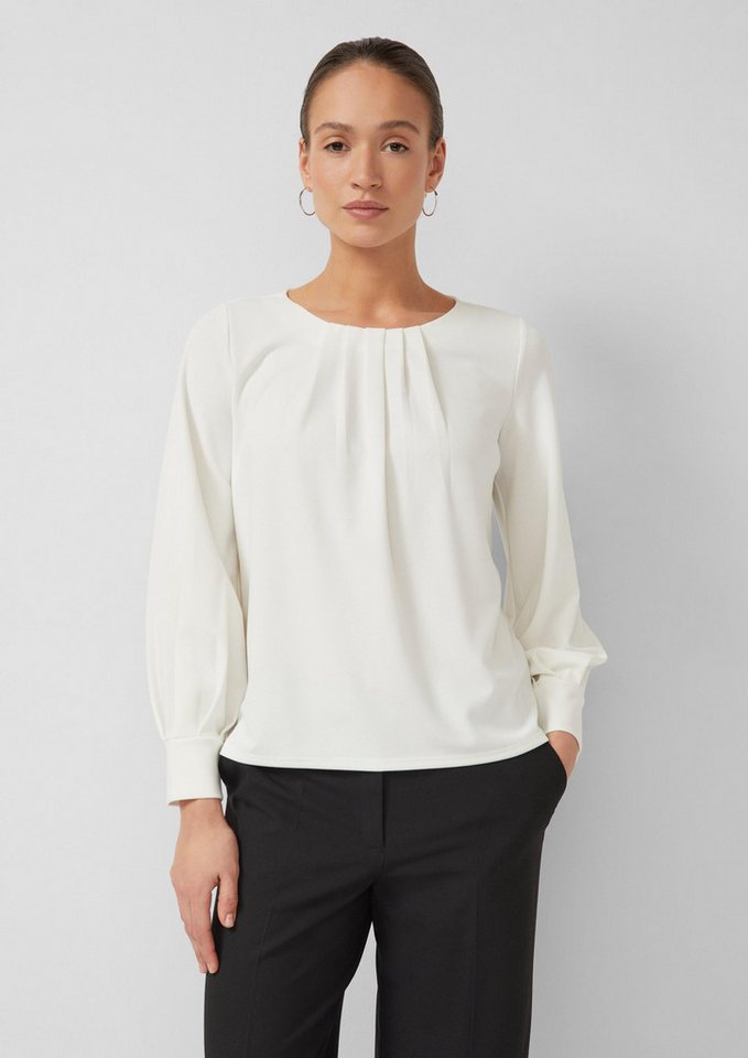 s.Oliver Langarmbluse T-Shirt Bluse aus Jersey-Crêpe mit Faltendetails