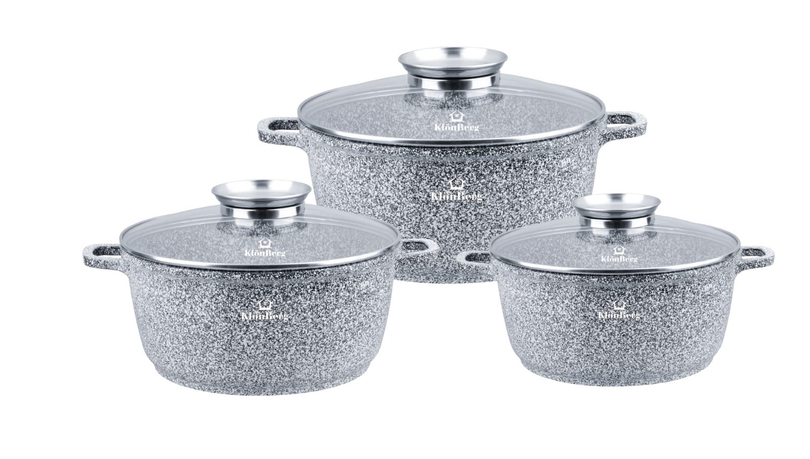KlönBerg Topf-Set Set mit großen Steintöpfen in 3 verschiedenen Größen, Aluminiumguss, Aluminium, Keramik, Edelstahl (Es handelt sich um sehr große Töpfe, die für Familienveranstaltungen geeignet sind., 6-tlg., Es ist eine perfekte Geschenkidee für jeden Anlass), Innovative Aroma Knob-Griffe
