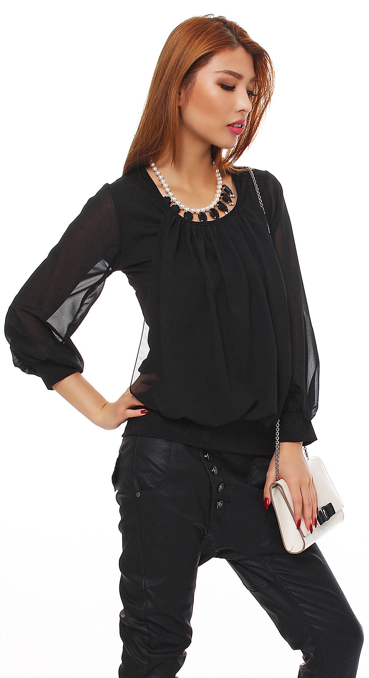 Mississhop Chiffonbluse Damen Bluse Chiffon Rundhals günstig online kaufen