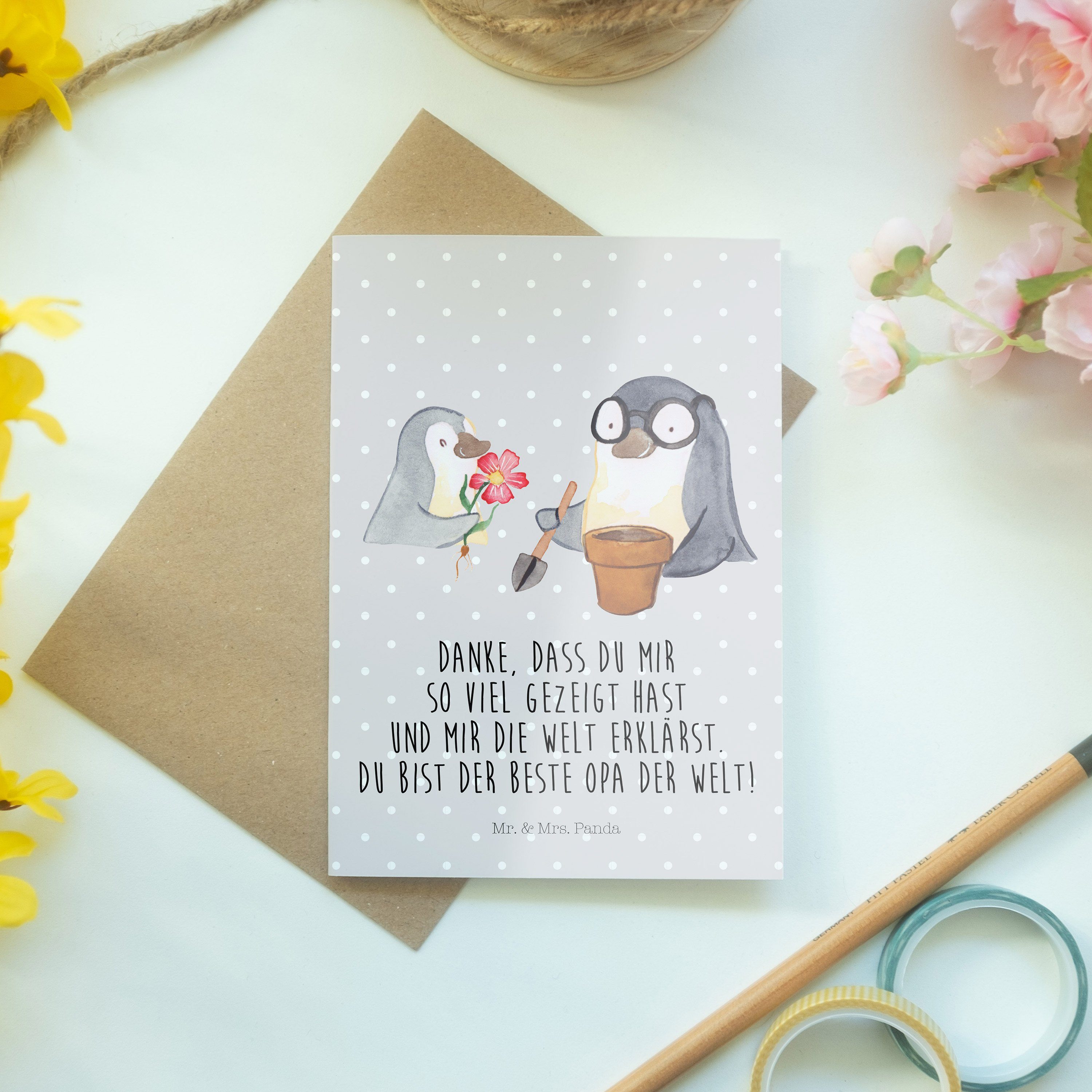 Geschenk, Glückwunschkar Opa Grau Mr. pflanzen - & - Pinguin Grußkarte Panda Pastell Mrs. Blumen