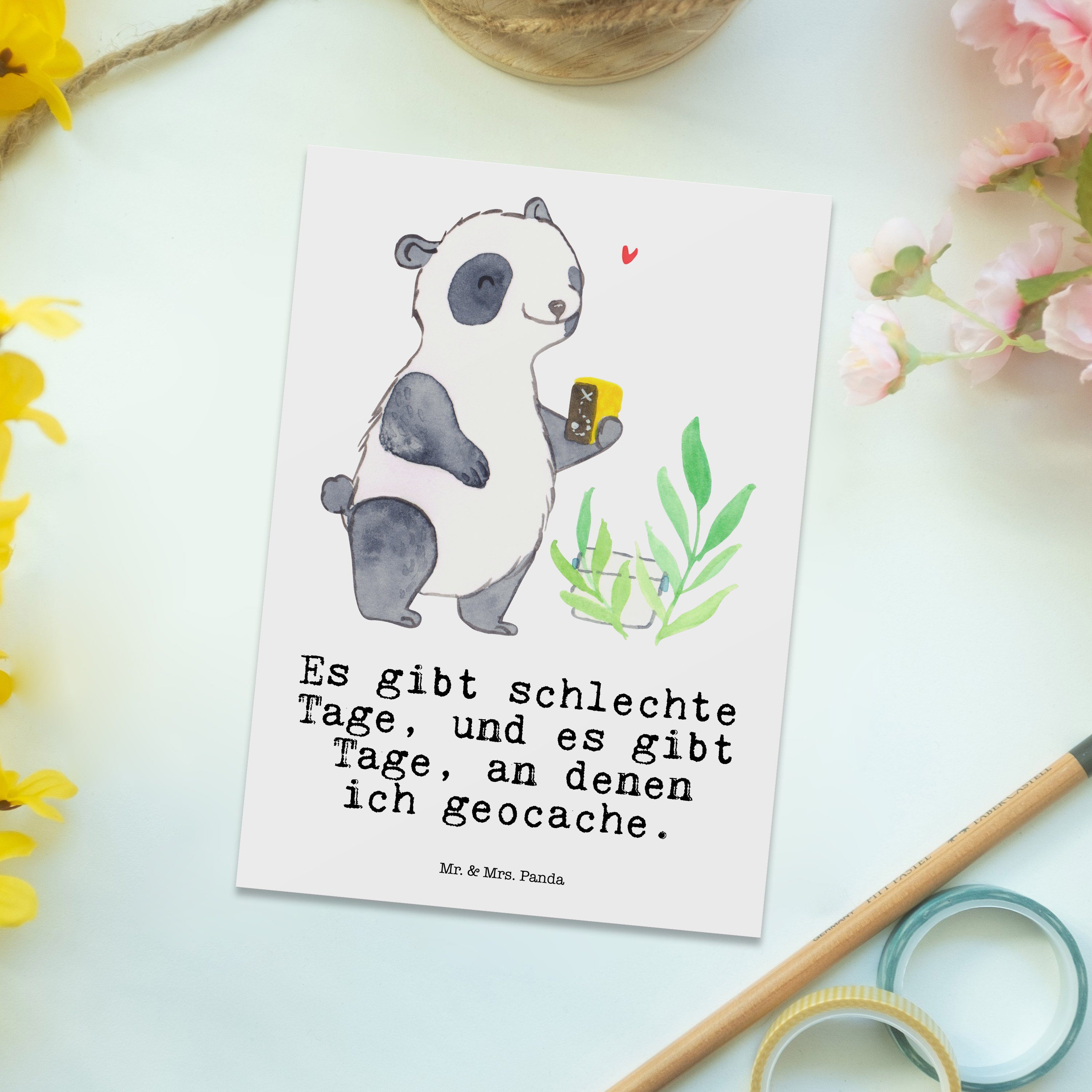 Tage Panda Geocaching Mr. Geschenk, & Sportl Panda - Geschenkkarte, Karte, Weiß Postkarte - Mrs.