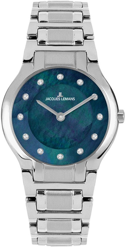Jacques Lemans Quarzuhr 1-2167A, Armbanduhr, Damenuhr, Perlmutt-Zifferblatt, Glaskristalle