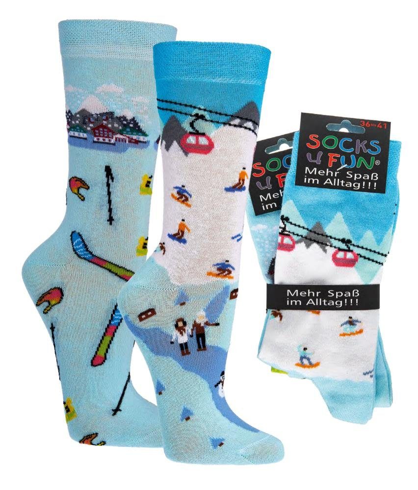 Freizeitsocken ANTI-LOCH-GARANTIE Spaß Paar 70 Socken, Motive, FussFreunde mit über Wintersport Fun Socken, 2