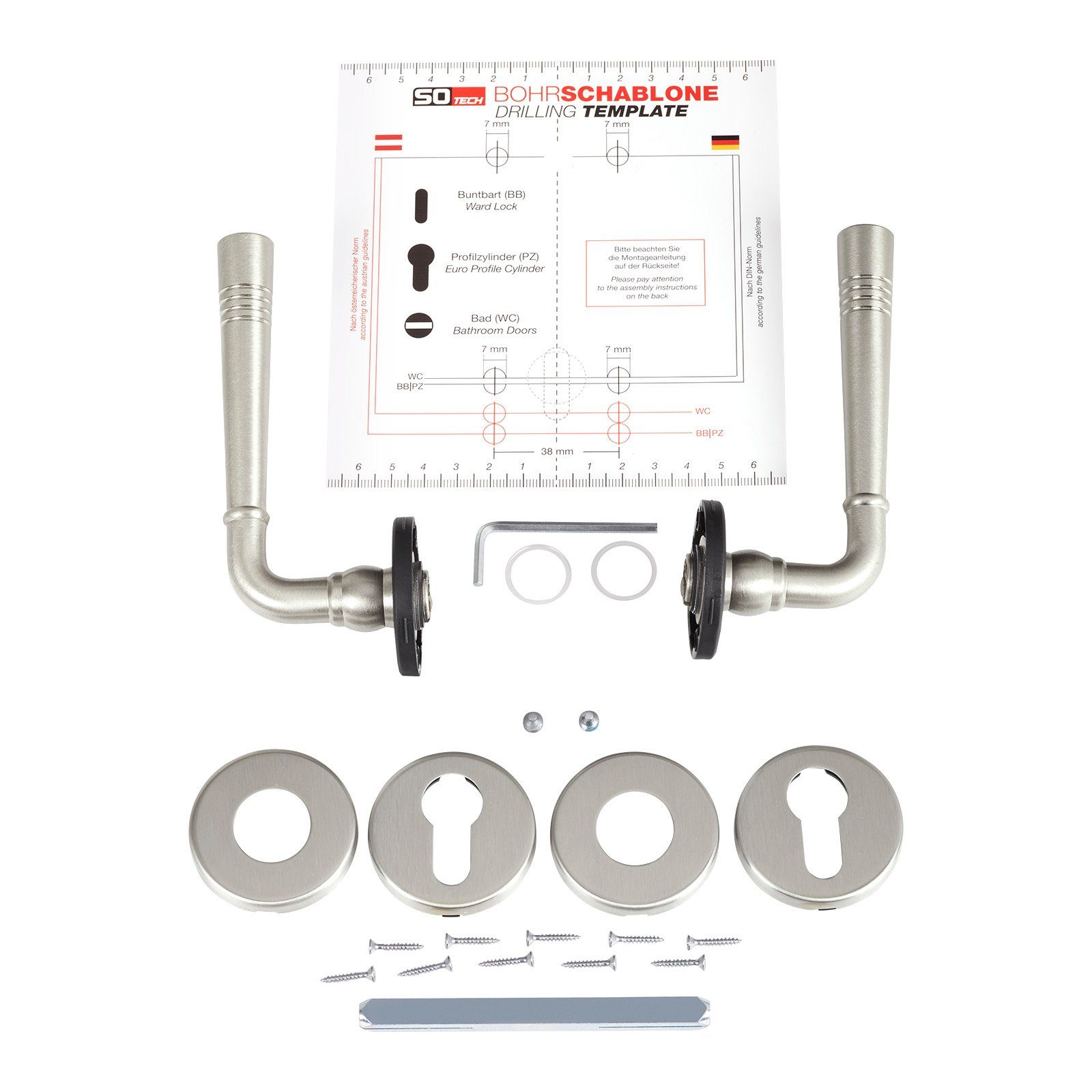 SO-TECH® Drückergarnitur Türdrücker FREJA Rosettengarnitur, Profilzylinder Türgarnitur für Eingangstür Edelstahloptik
