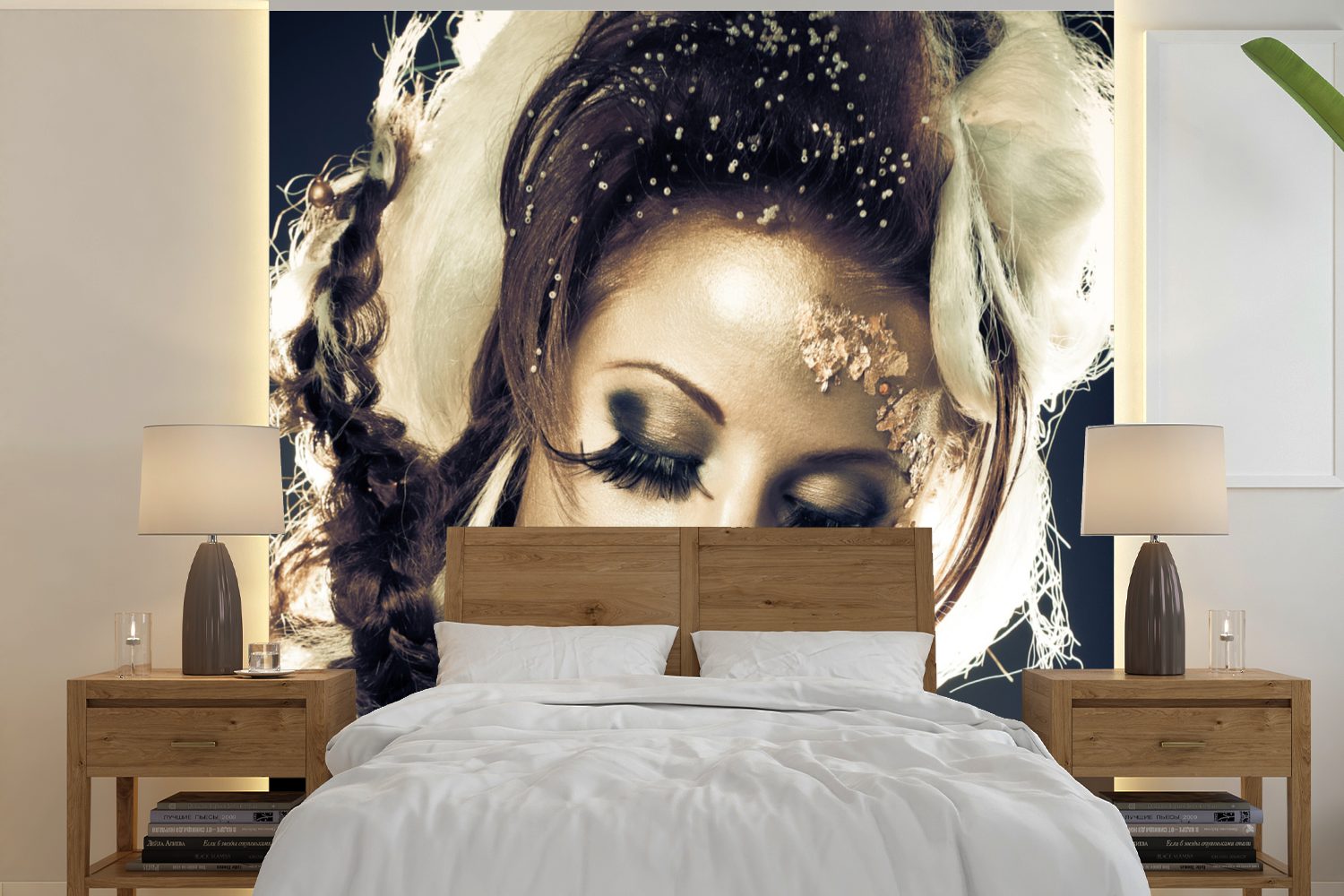 MuchoWow Fototapete Frau - Gold - Lidschatten, Matt, bedruckt, (5 St), Vinyl Tapete für Wohnzimmer oder Schlafzimmer, Wandtapete